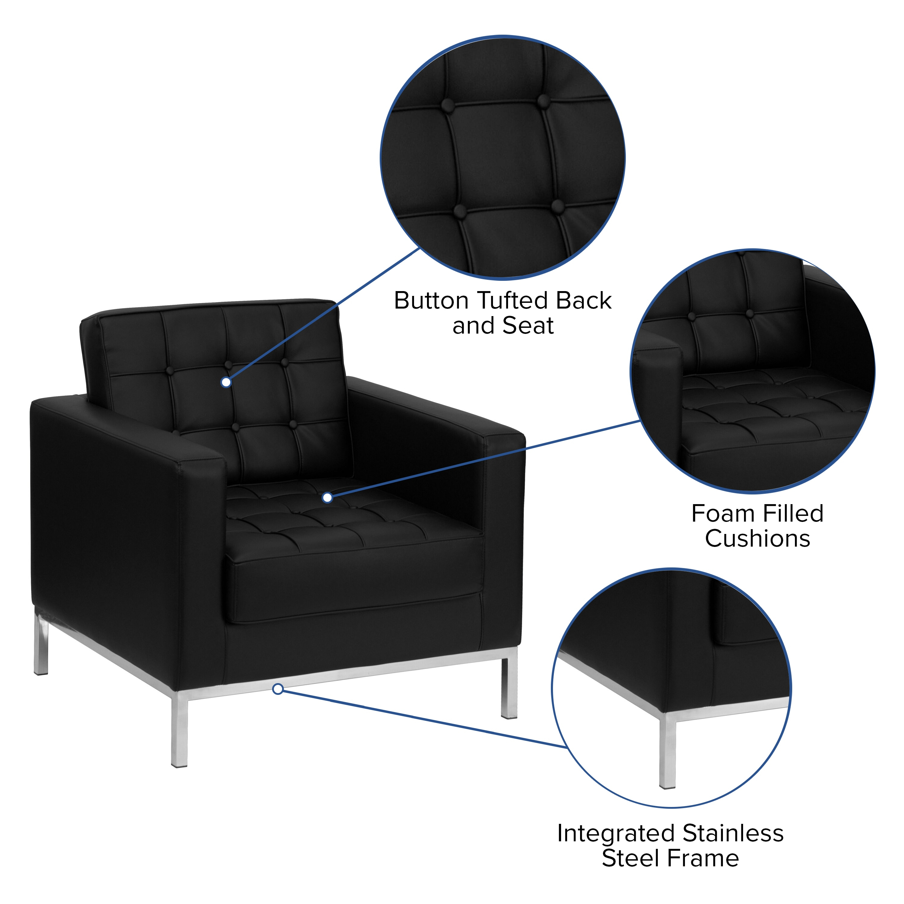Flash Furniture HERCULES Lacey Series Contemporary Black LeatherSoft Chair with Stainless Steel Frame