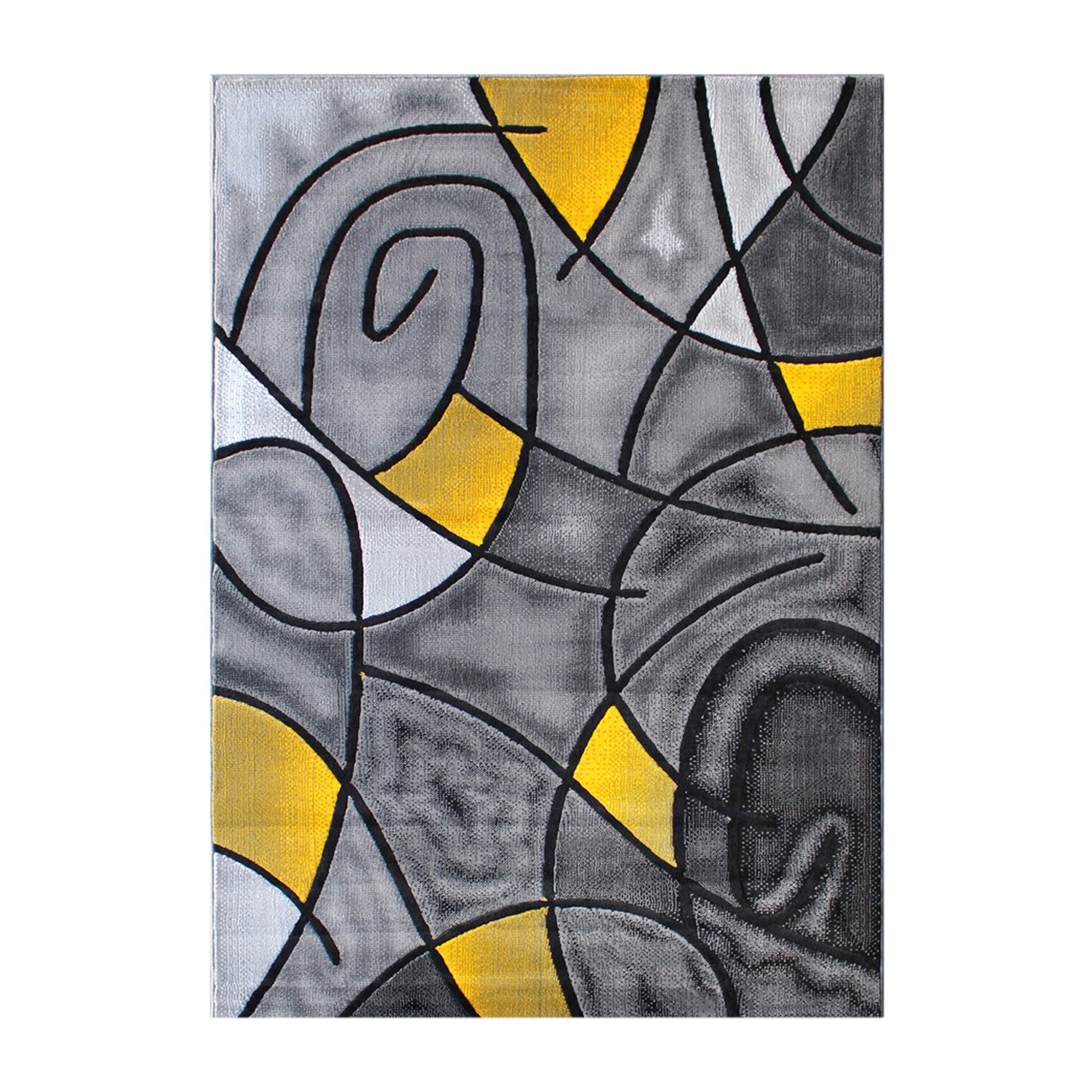 Reversible Abstract Yellow Synthetic 8' x 10' Area Rug