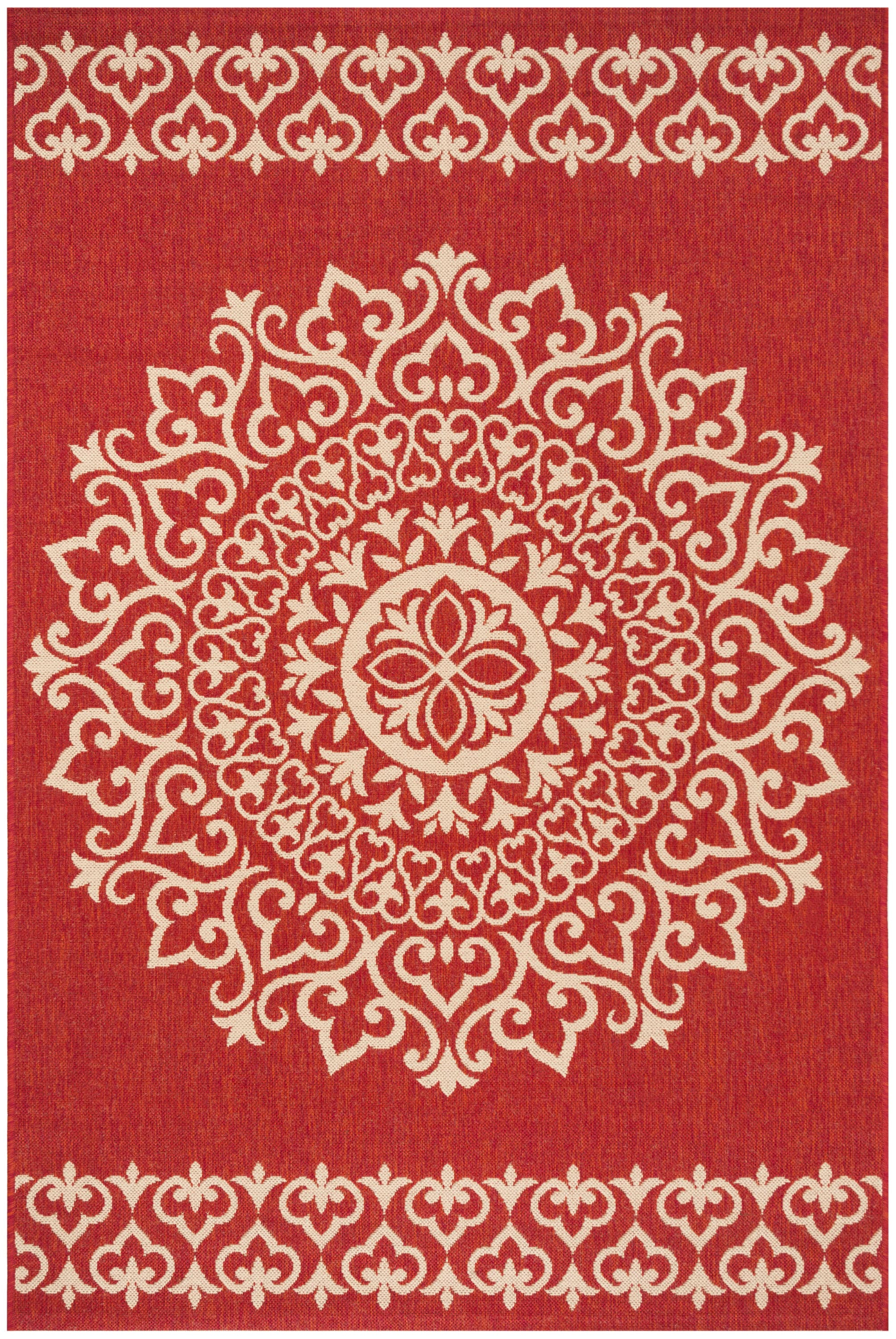 SAFAVIEH Beach House Lynette Medallion Indoor/Outdoor Area Rug, Red/Creme, 5'3" x 7'6"