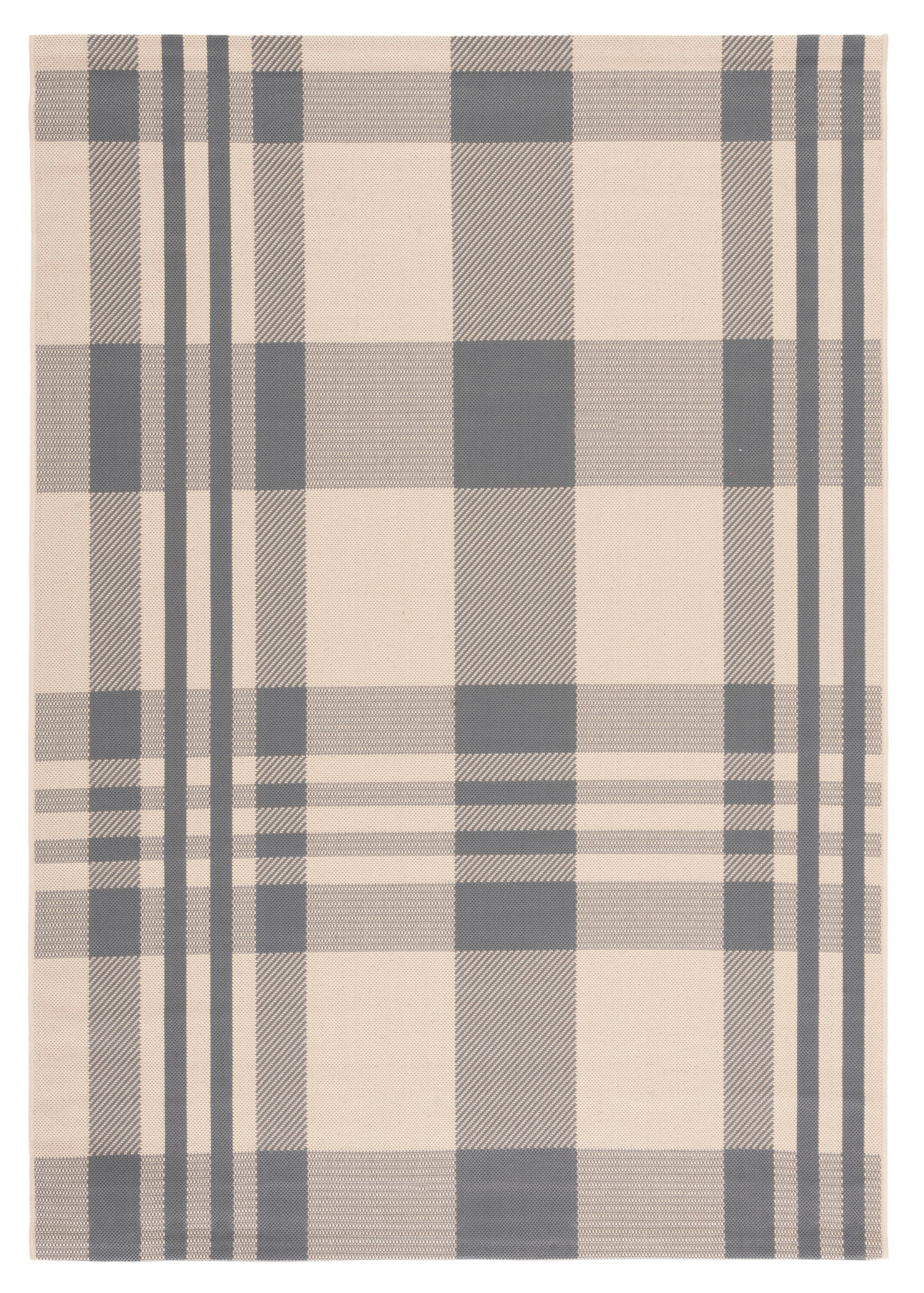 SAFAVIEH Courtyard Benjamin Plaid Indoor/Outdoor Area Rug, Grey/Bone, 6'7" x 9'6"