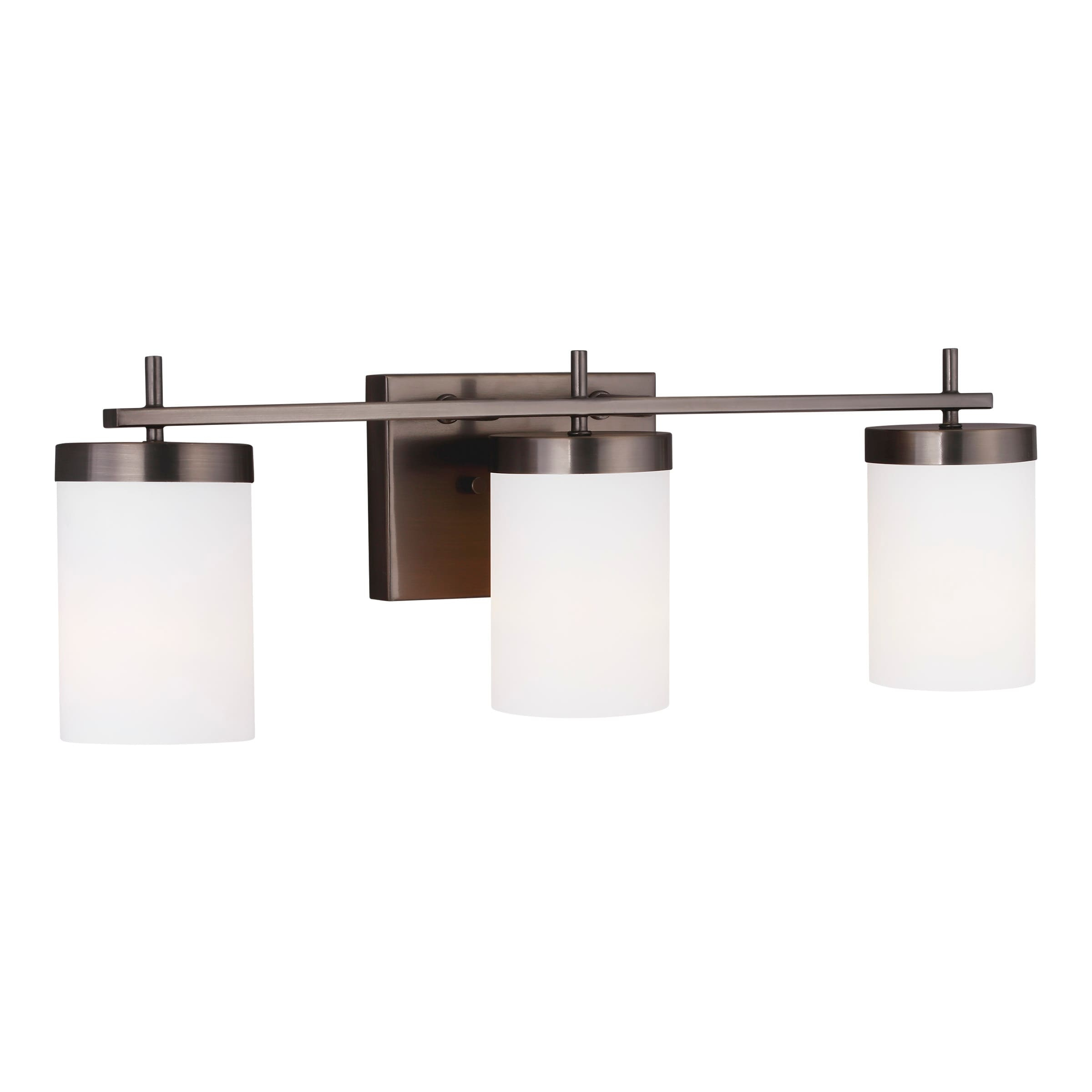 Zire 24 in. W 3-Light Brushed Oil Rubbed Bronze Vanity Light with Etched White Glass Shades with LED Bulbs