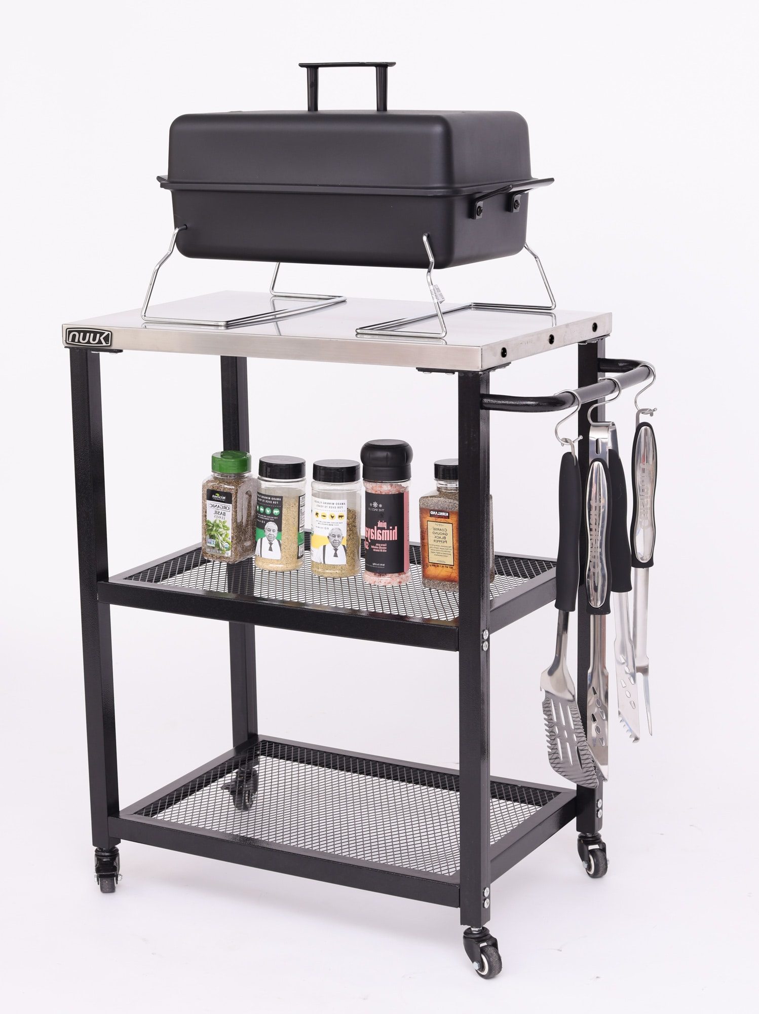 NUUK Stainless Steel Outdoor Kitchen Serving Grill Cart with Storage, BBQ Prep Station Table,  Wheeled