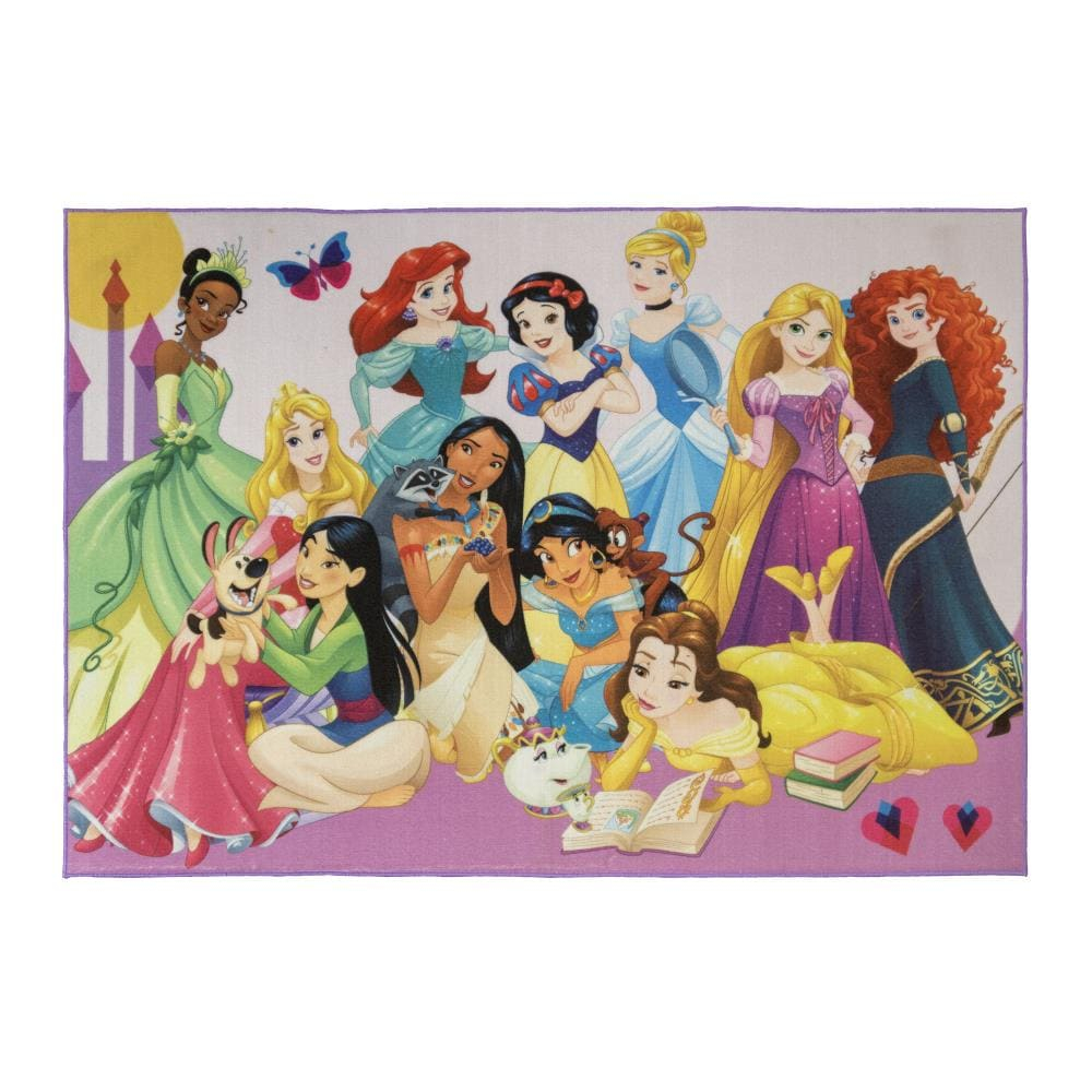 Disney Princess Multicolor Synthetic Rectangular Kids Area Rug