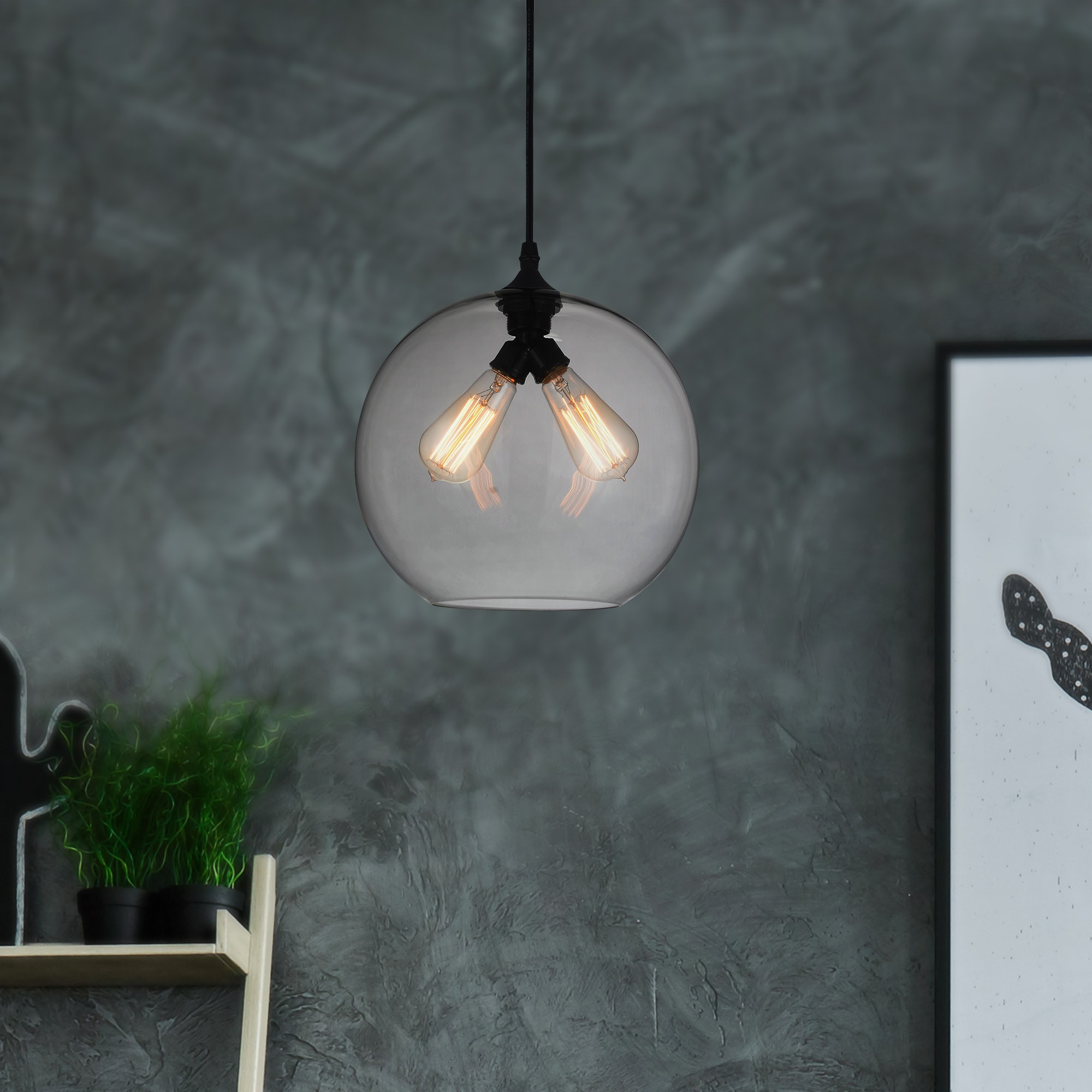 CWI Lighting 2 Light Contemporary Glass Mini Pendant in Black Smoke