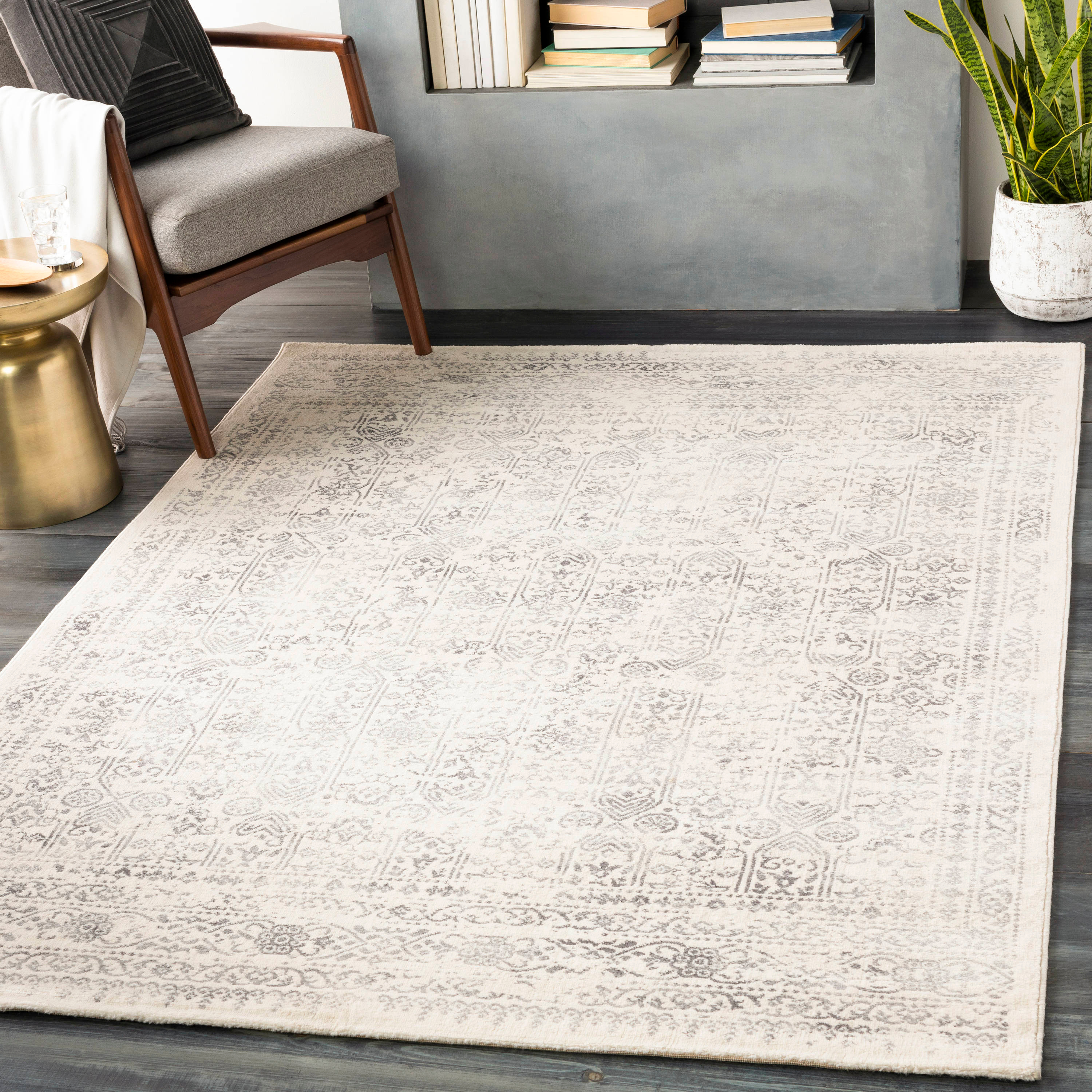Livabliss Roma 8 x 10 (ft) Synthetic Gray Rectangular Indoor Distressed/Overdyed Vintage Area rug