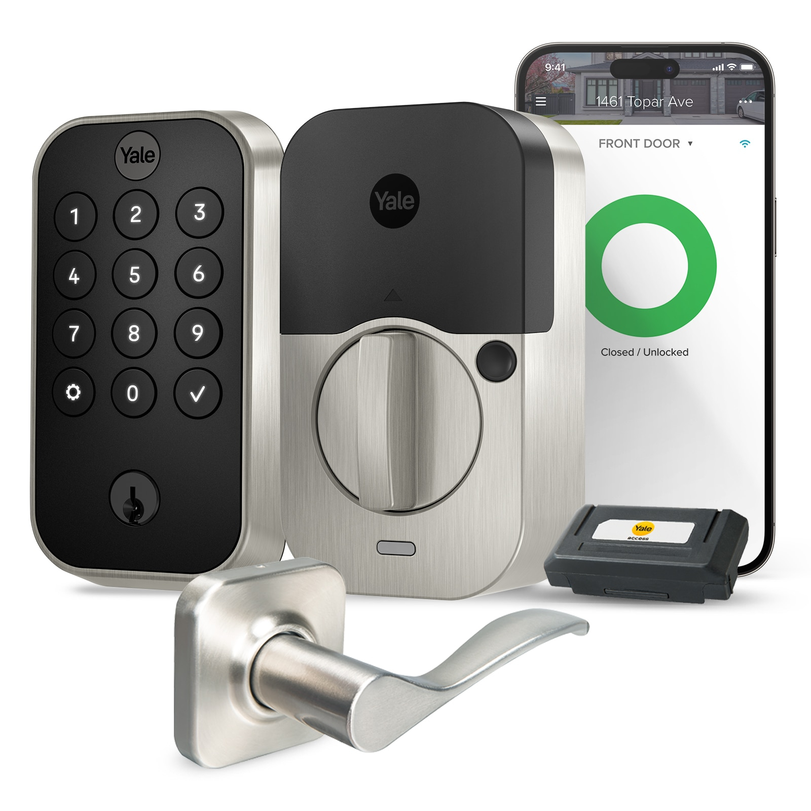 Yale Assure Lock 2 Norwood Bundle Satin Nickel Smart Lock Electronic Deadbolt and Handleset with Wifi Bluetooth and Keypad
