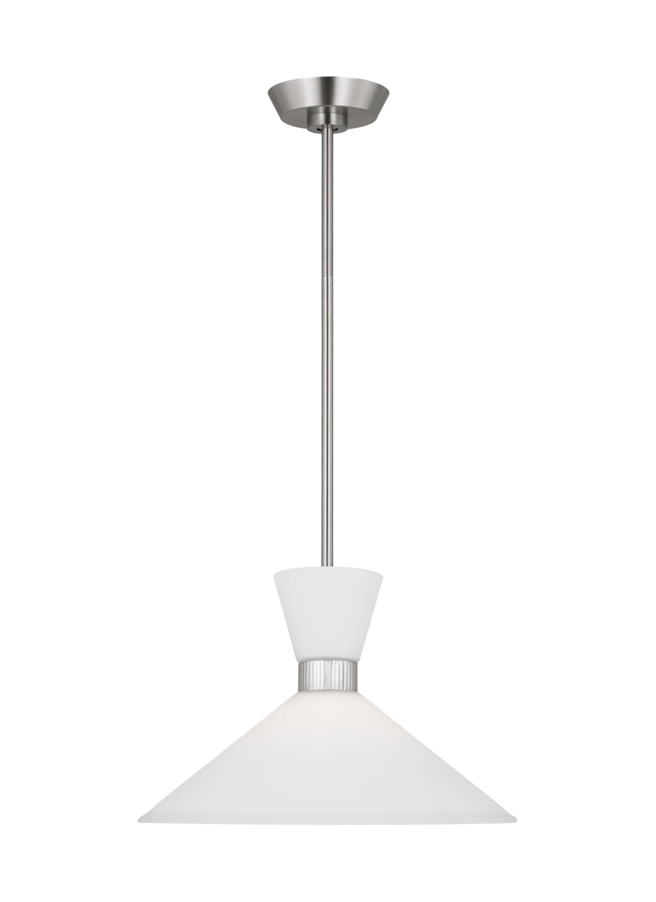 Belcarra Brushed Steel Pendant Light with Etched White Glass Shade