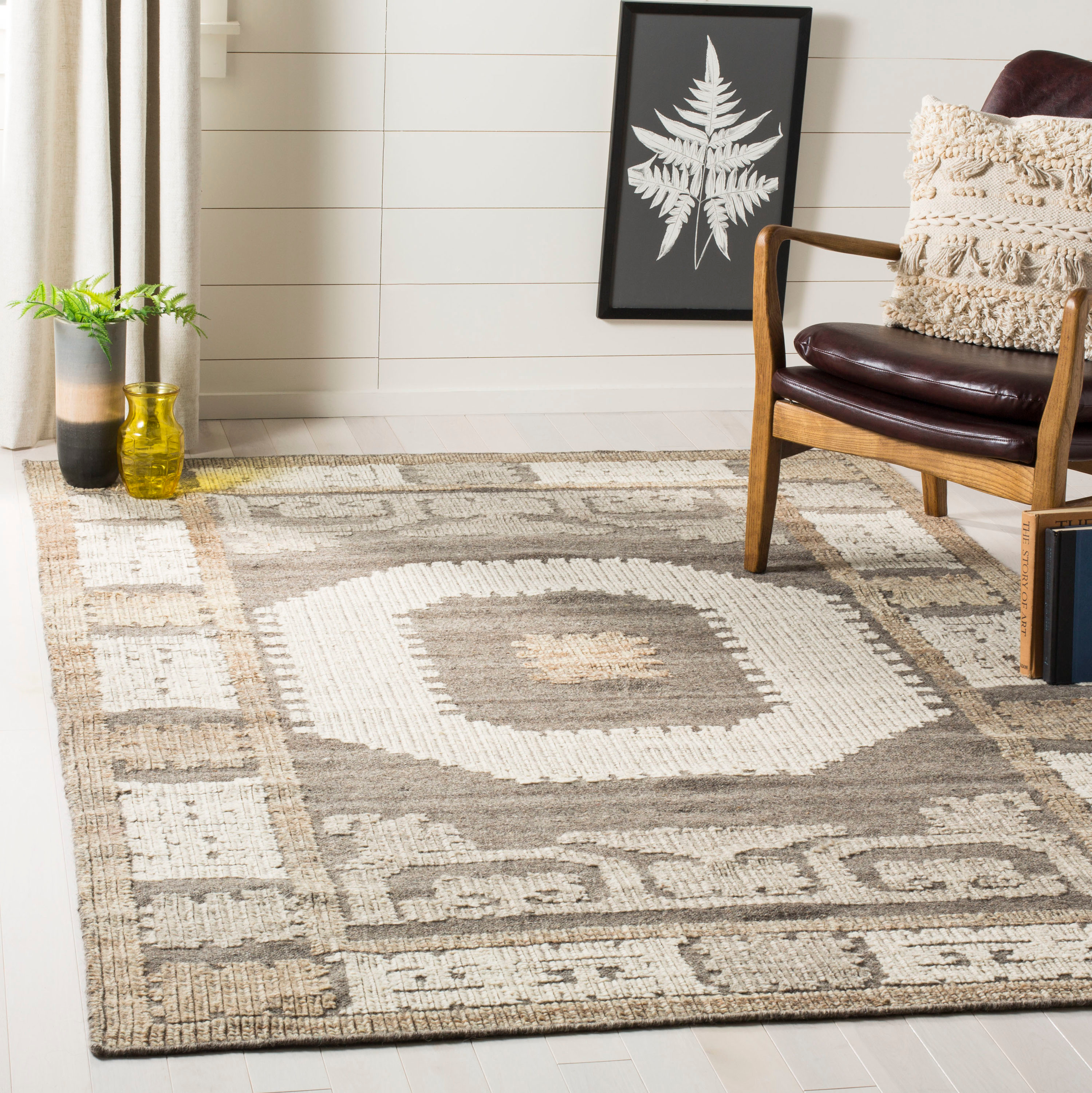 Kenya KNY313 Hand Knotted Accent Rug - Ivory/Brown - 3'x5' - Safavieh.