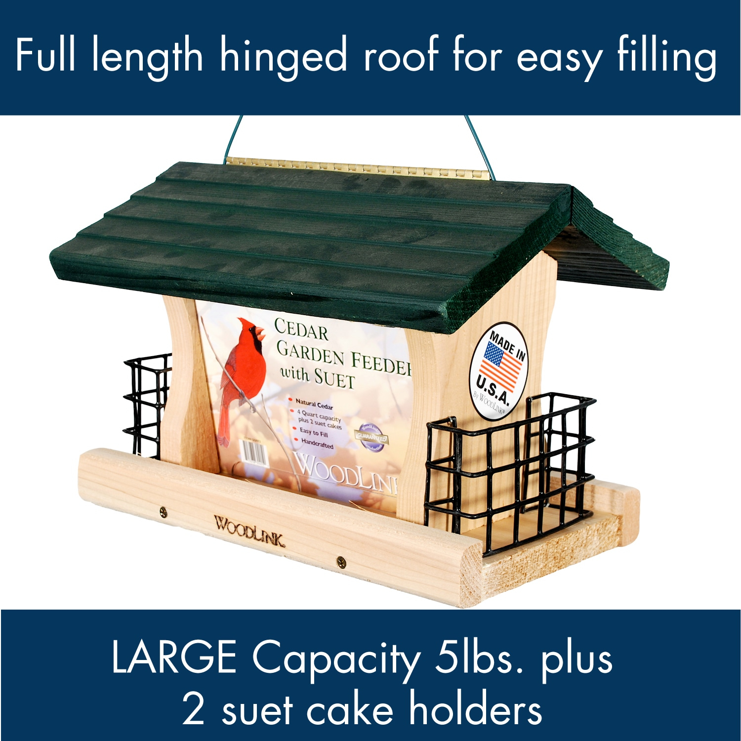 WoodLink Large Cedar Bird Feeder with Suet Cages - Wood Platform Feeder for Woodpeckers