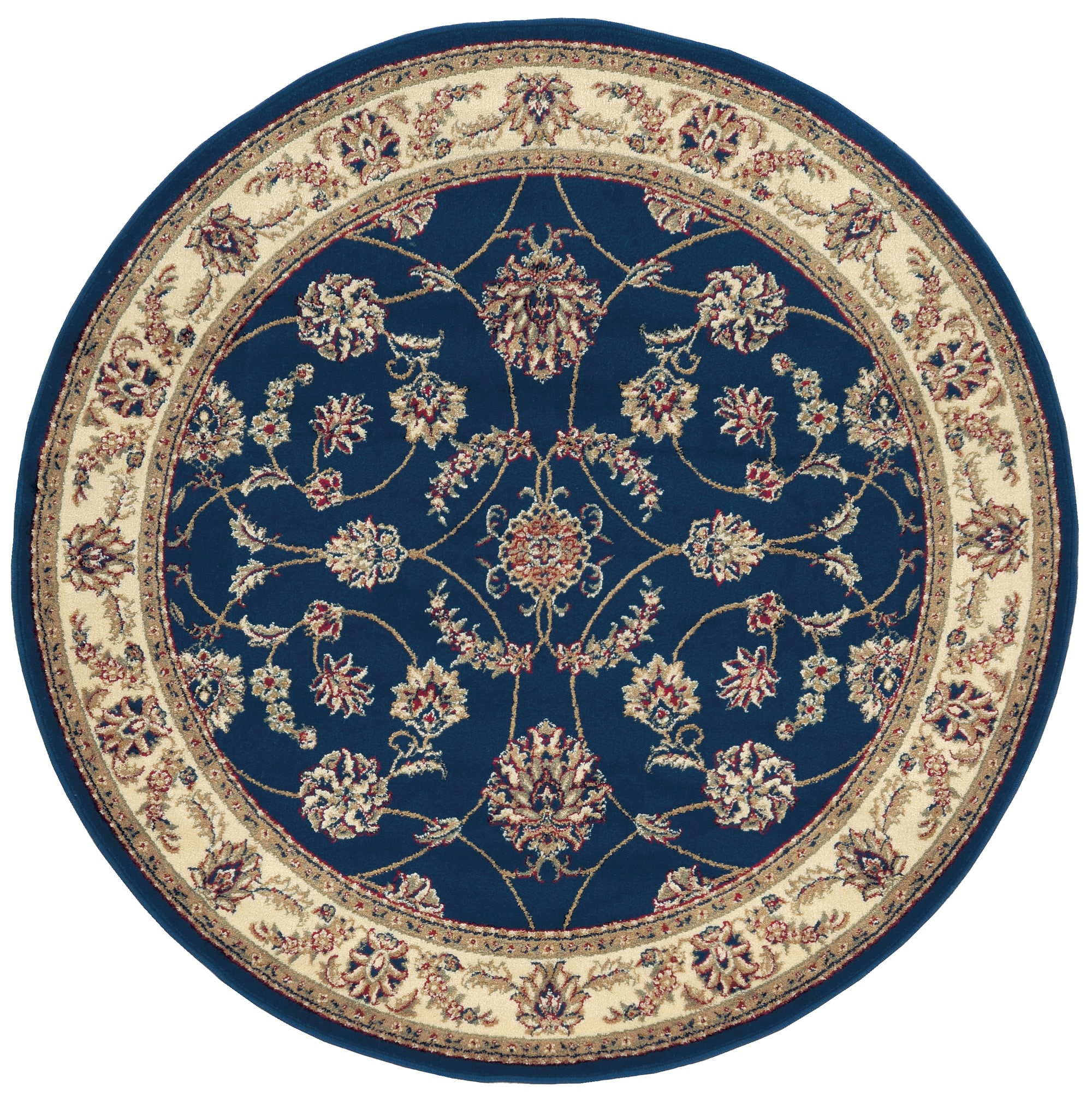 Radici Usa Como Area Rug 1596 Navy Vines Leaves 5' 3" x 5' 3" Round