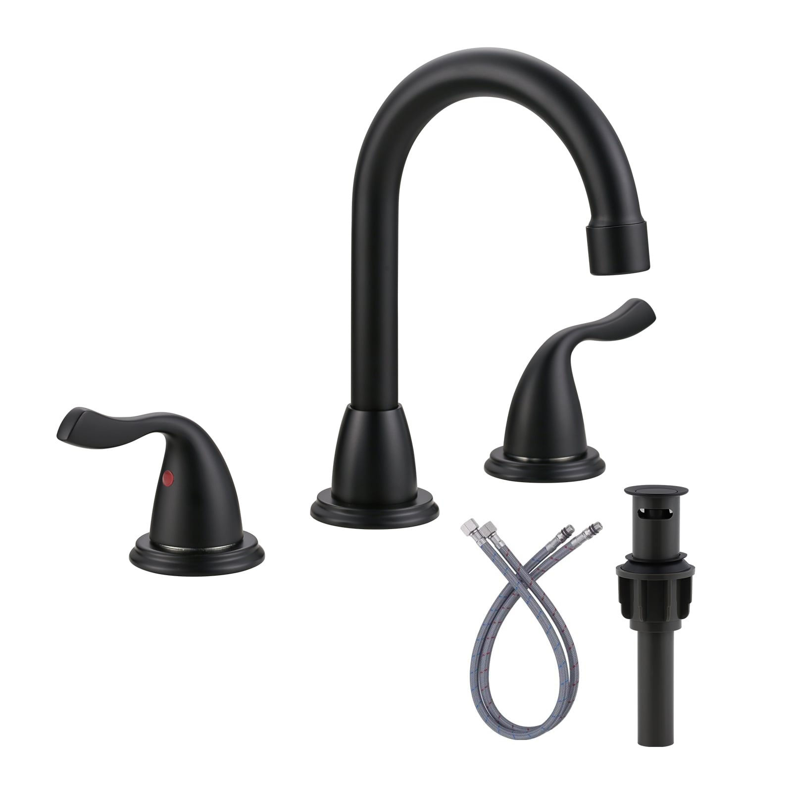 Matte Black Bathroom Faucet 3 Hole, WOWOW 8 Inch Widespread Bathroom Faucet, 2 Handles Bathroom Sink Faucet with Pon Up Drain and cUPC Supply Lines, 360 Swivel Faucet for Bathroom Sink