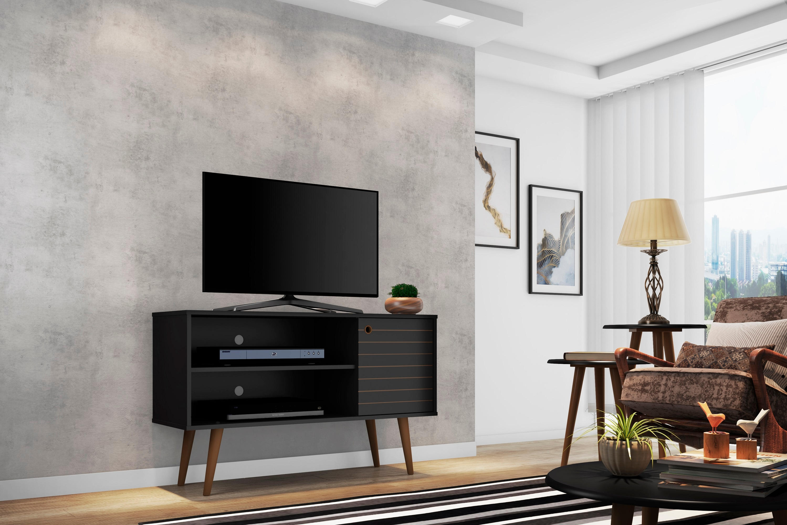 Liberty 42.52" Mid-Century Modern TV Stand with 2 Shelves and 1 Door