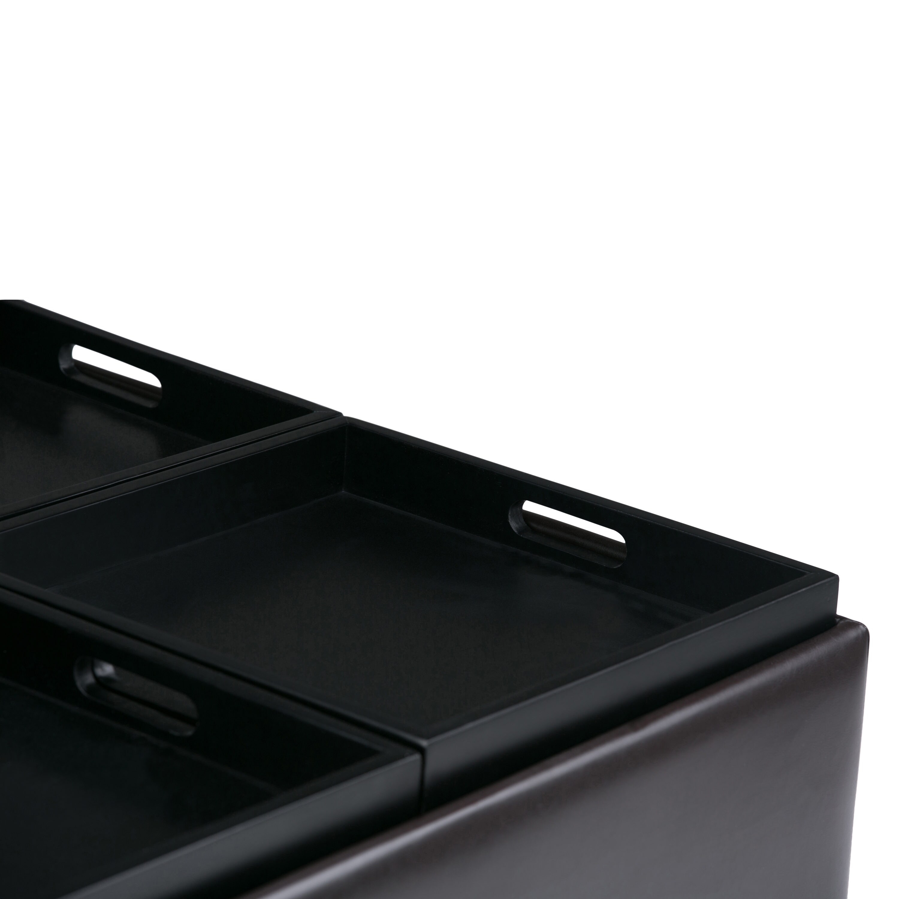 Simpli Home Avalon Faux Leather Coffee Table Storage Ottoman in Tanners Brown