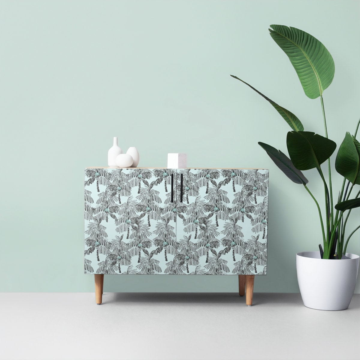 NextWall  Palm Beach Peel and Stick Wallpaper Sky Blue & Black