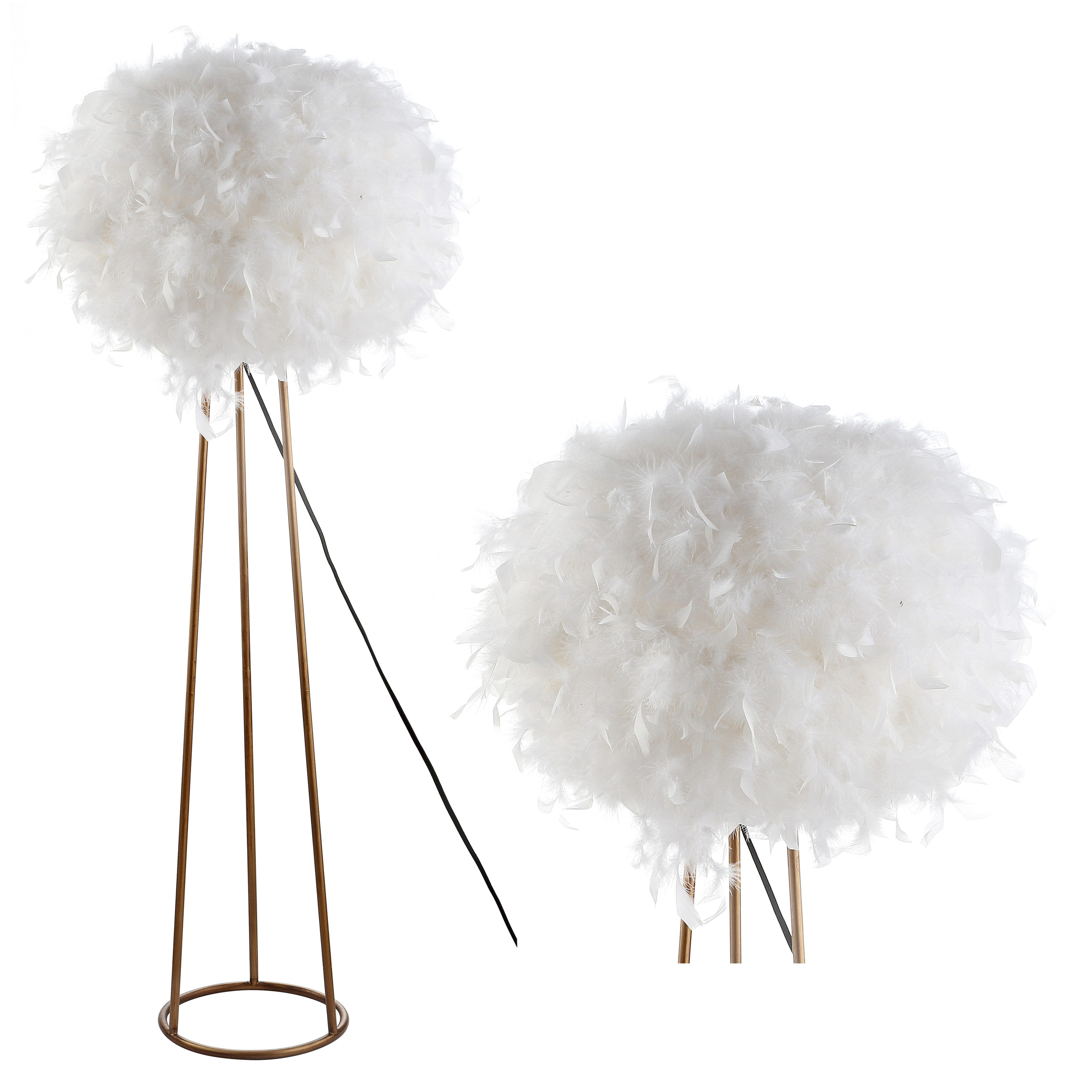 JONATHAN Y JYL9052A Stork 52" Feather Metal LED Floor Lamp, Bohemian, Glam, Modern, Transitional for living room, dinning room, bedroom, office Bulb Included, White/Gold