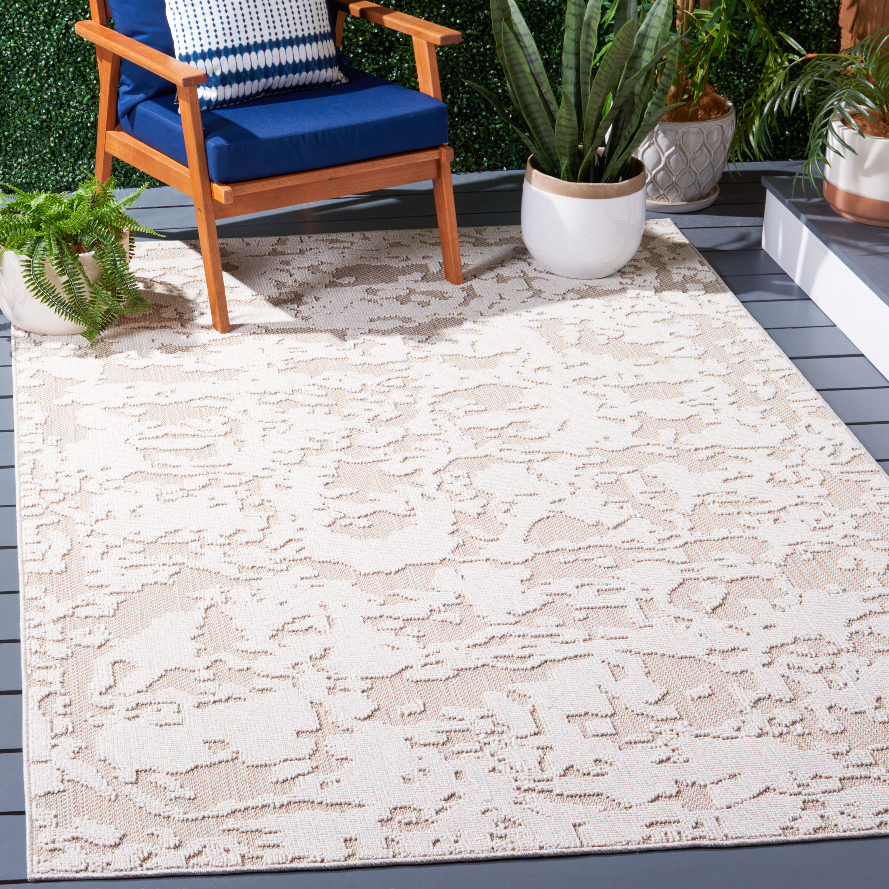 SAFAVIEH Global Herleva Abstract Indoor/Outdoor Area Rug, Beige/Light Beige, 9' x 12'
