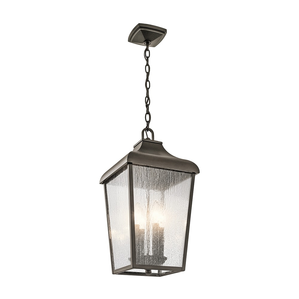 Forestdale Black Lantern Outdoor Pendant with Seeded Glass