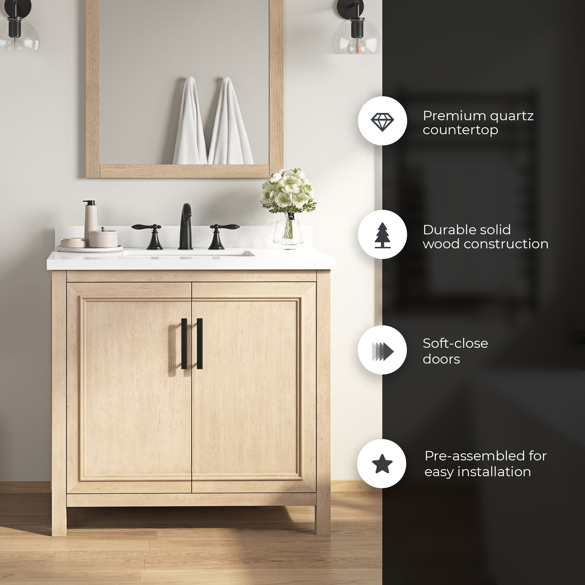 OVE Decors Nyall Bathroom Vanity 36 In, Sahara Birch (Renovation)