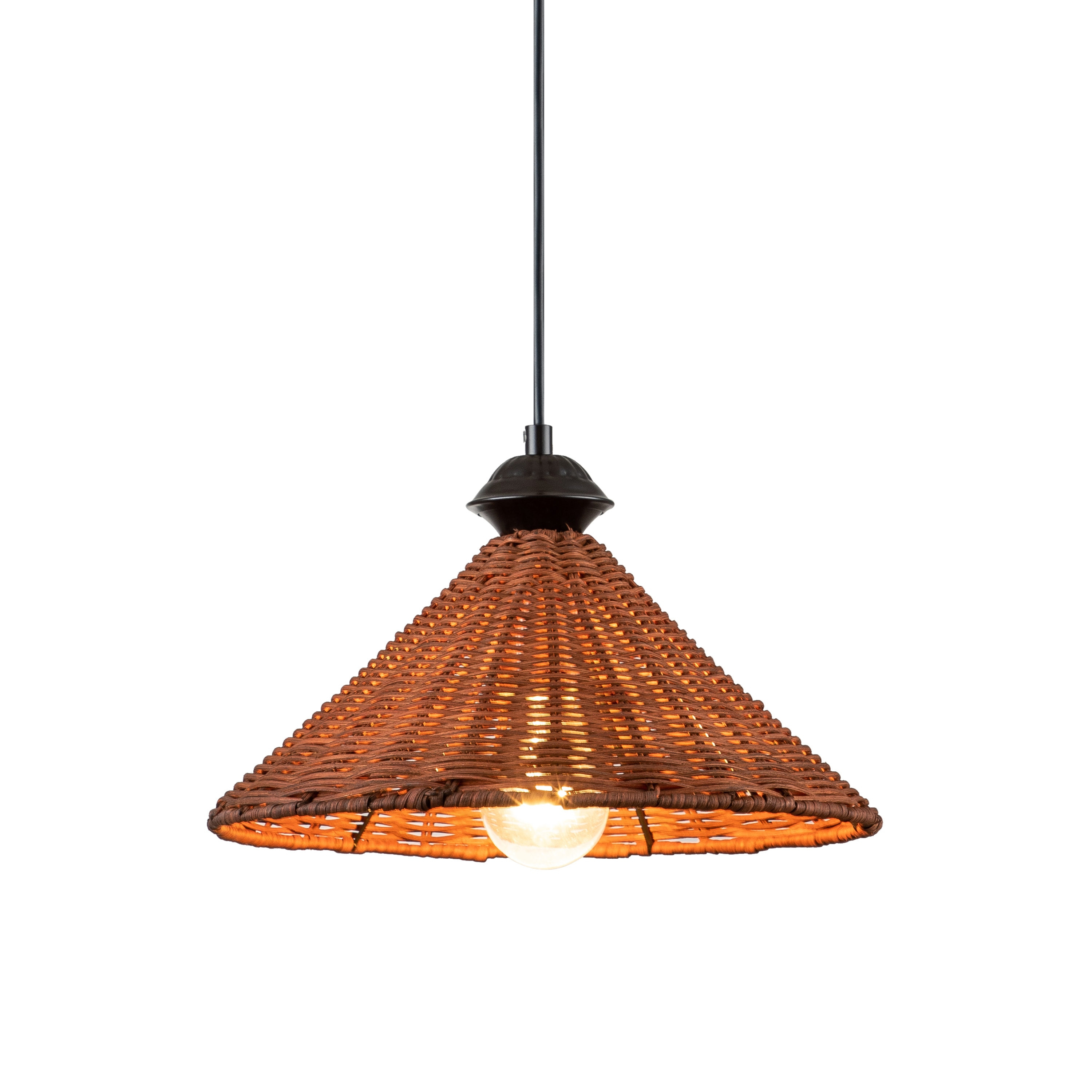 C Cattleya 1-Light Black Finish Naturan Rattan Dome Hanging Pendant Light