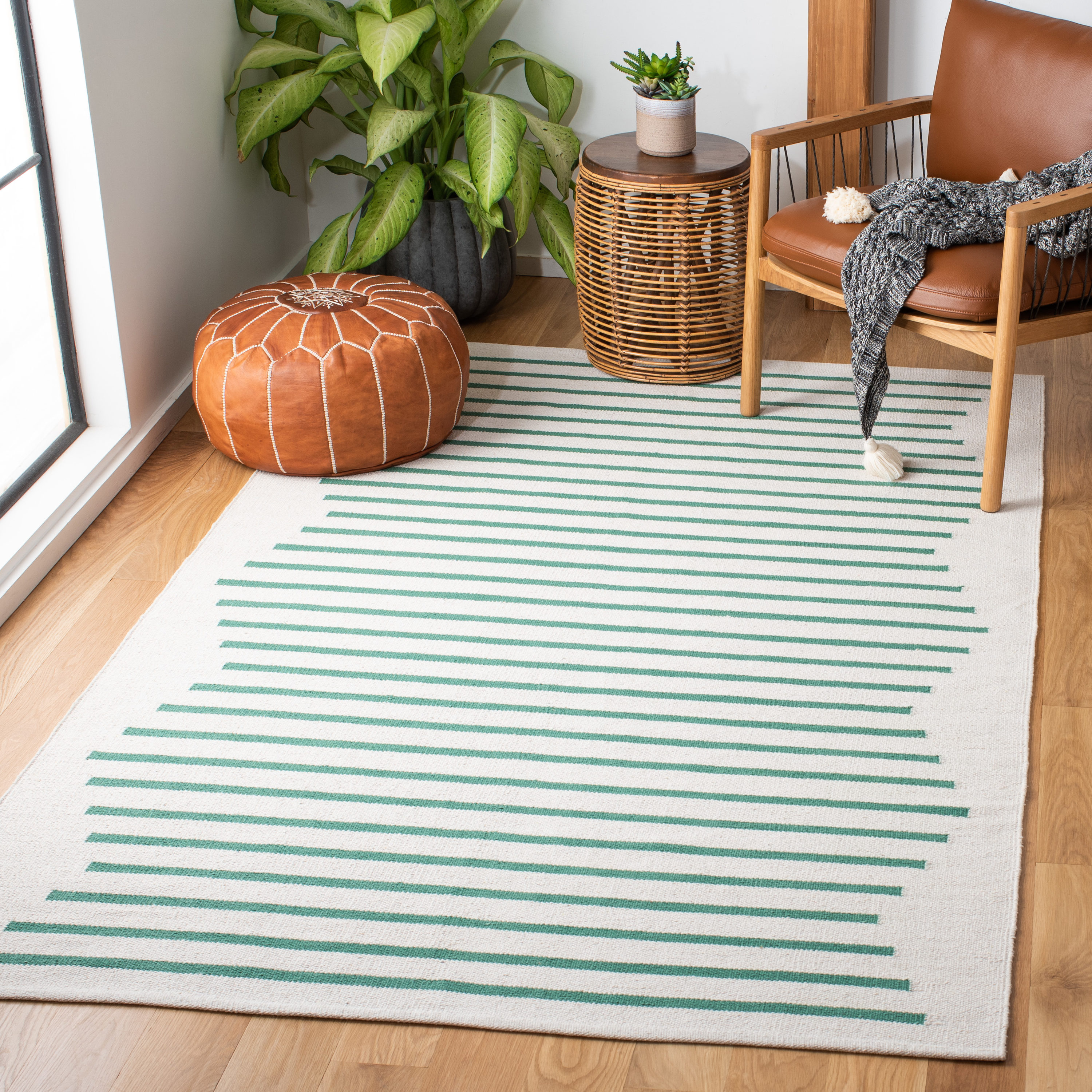 Ivory Geometric Square Cotton Flat Woven Accent Rug - 6'