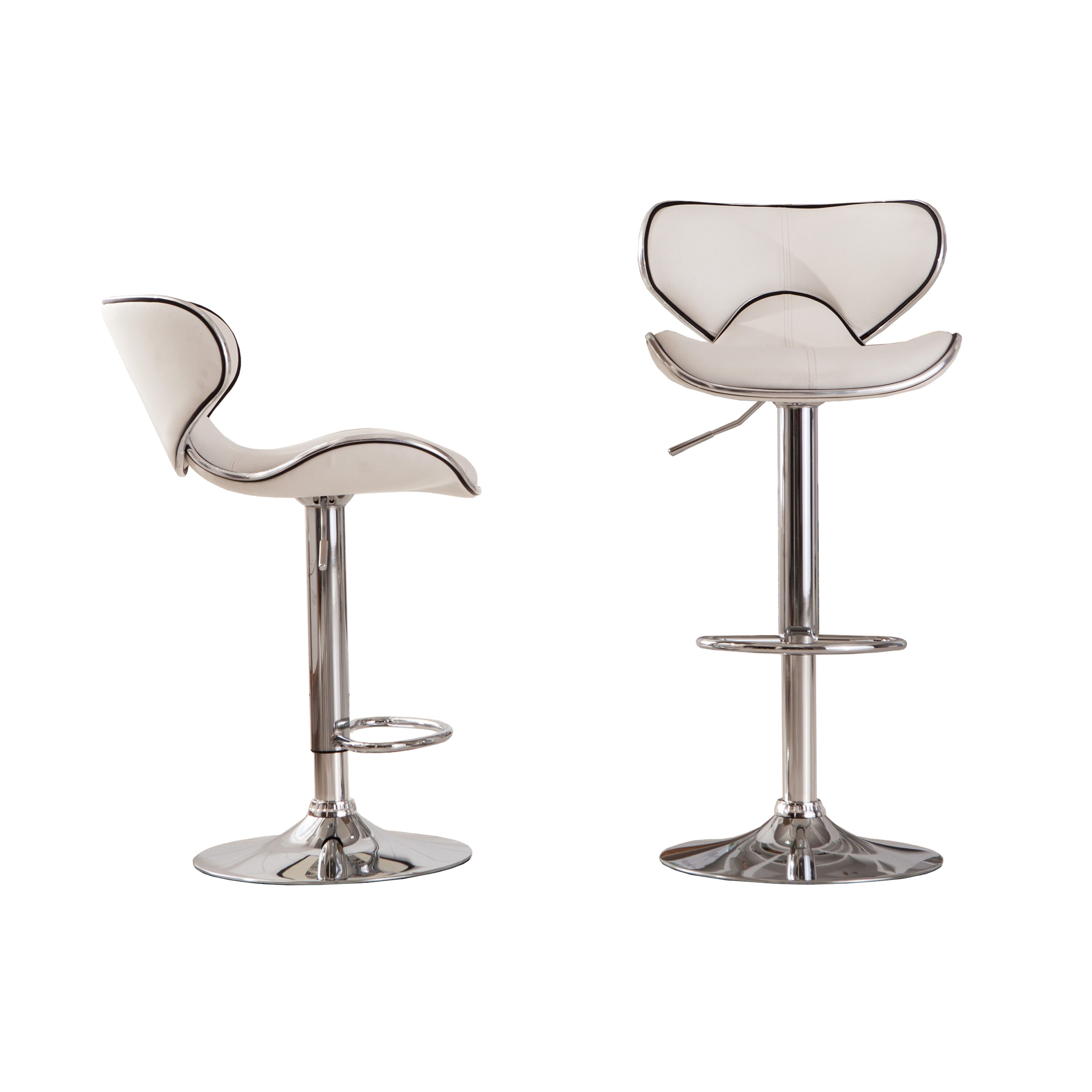 Roundhill Furniture Masaccio Faux Leather Airlift Adjustable Swivel Barstools, White, Set of 2