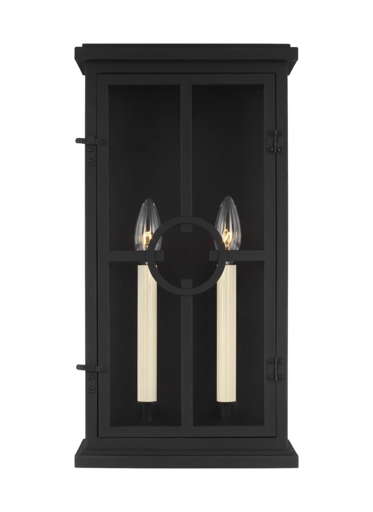 Textured Black 2-Light Outdoor Wall Lantern with Clear Glass Shade