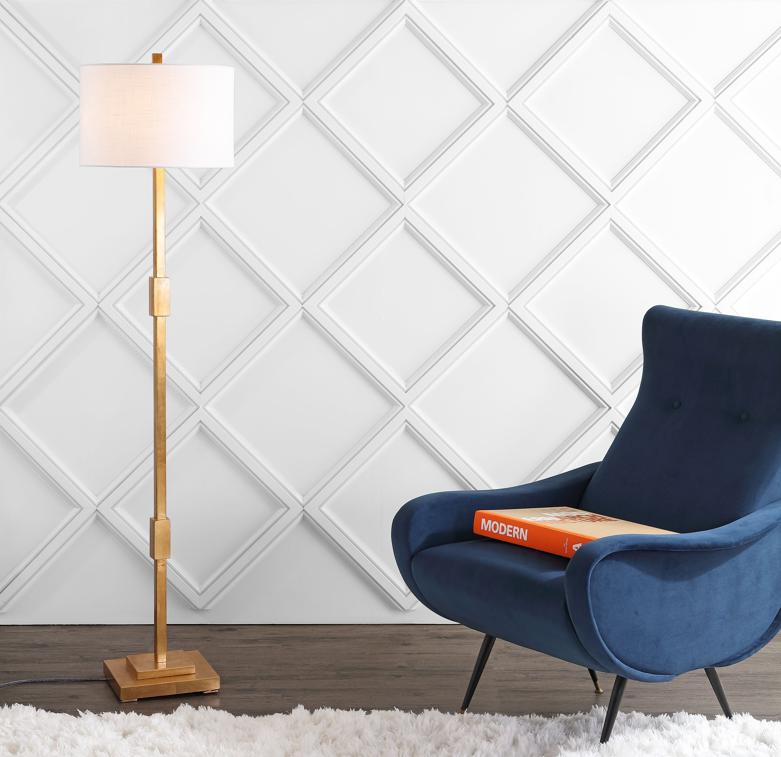 JONATHAN Y JYL3063A Windsor 61.5" Resin/Metal LED Floor Lamp, Contemporary, Modern, Transitional, Office, Living Room, Family Room, Dining Room, Bedroom, Hallway, Foyer, Gold Leaf