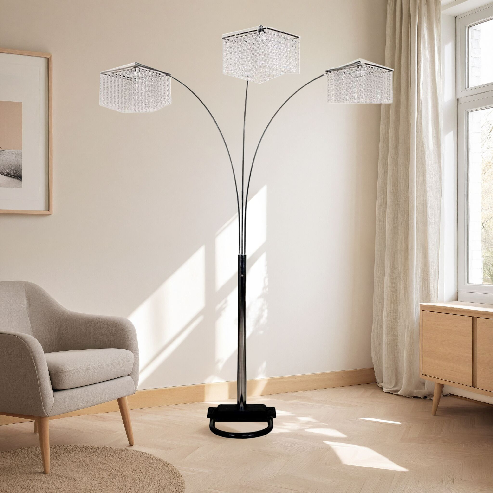 Ore International Inc. 3-Crystal Inspirational Floor Lamp in Gray Color