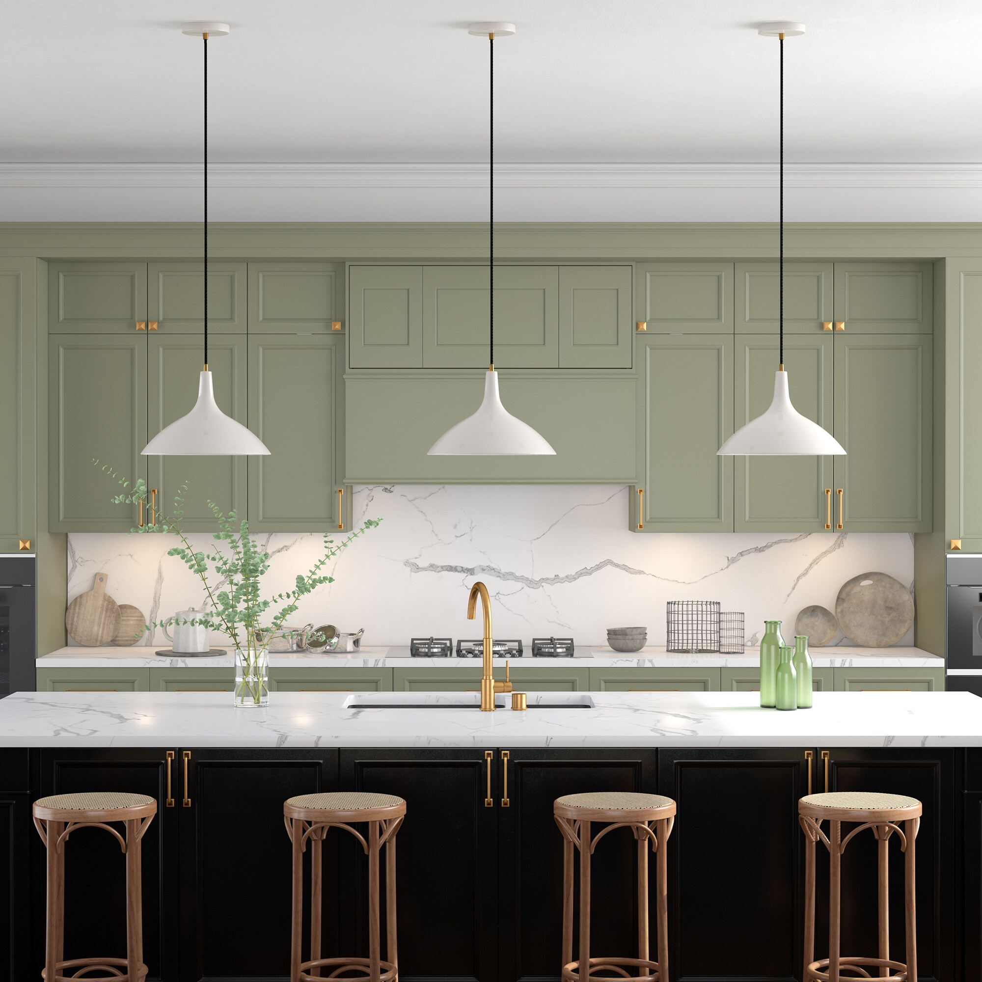 Evelyn&Zoe 14" Pearled White/Brass Metal Pendant