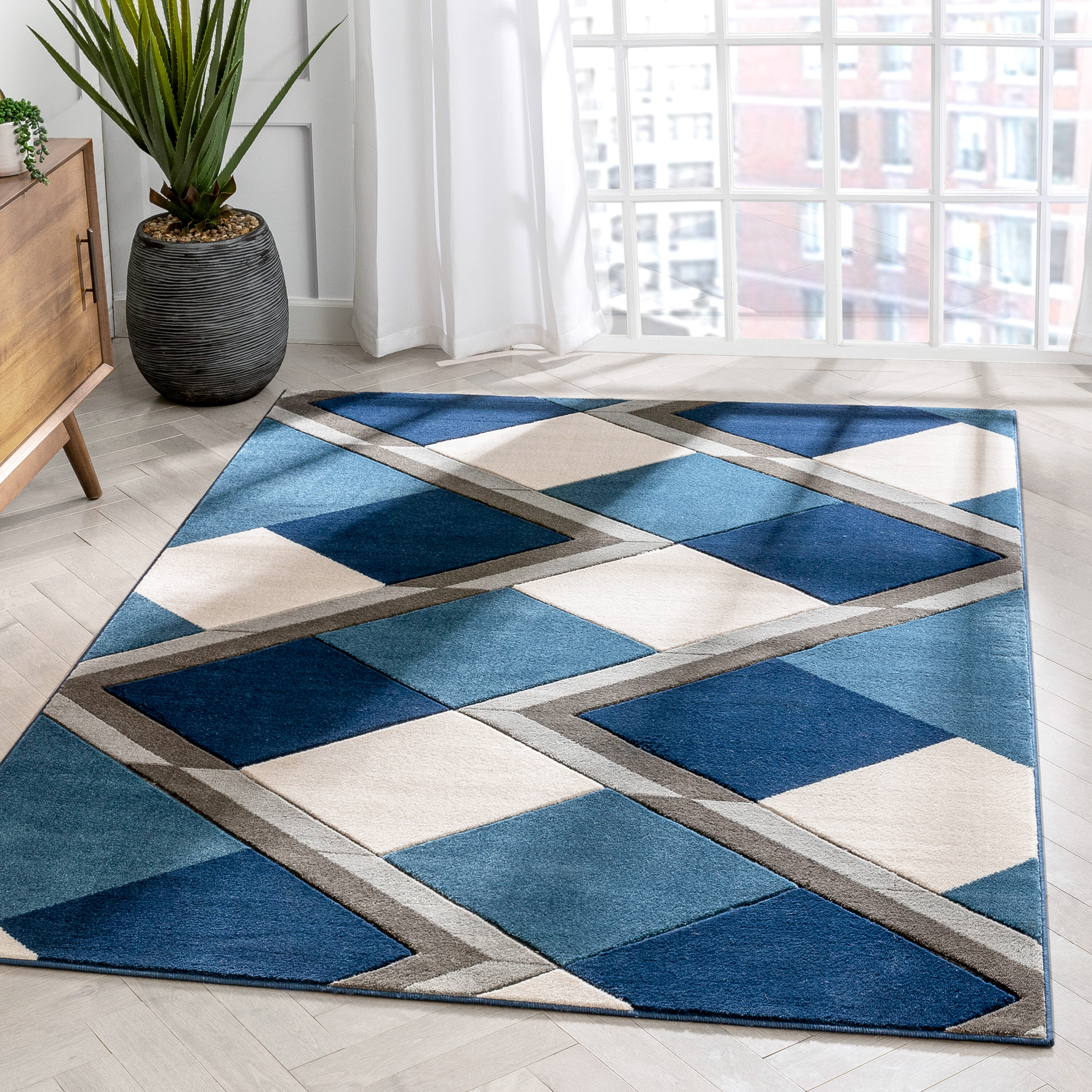 Well Woven Good Vibes Nora Modern Geometric Blue 3'11" x 5'3" Area Rug