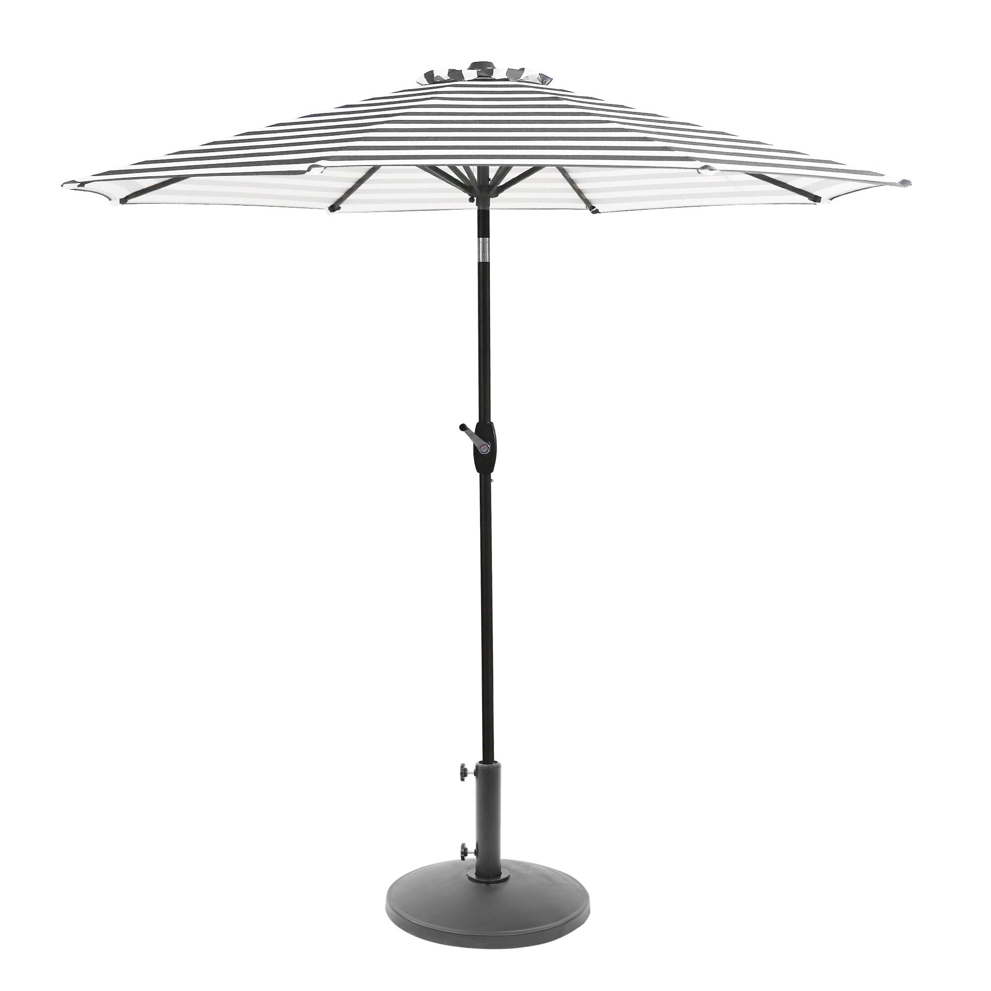 Westin Outdoor 9 Ft Umbrella with Round Resin Plastic Base Weight Included for Patio Garden UV Water Weather Resistant, Gray/White Stripe