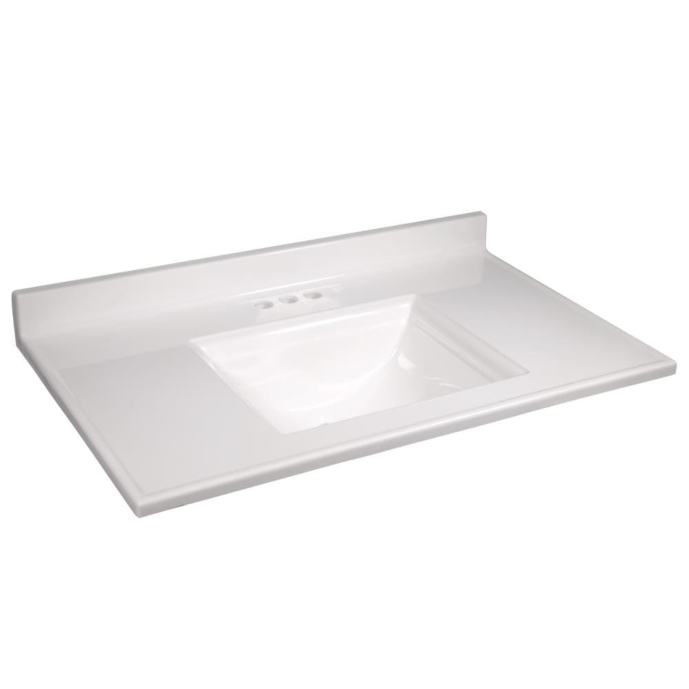 Camilla 37 in Cultured Marble Center Mount Rectangle One Bowl Vanity Top with Backsplash in Solid White