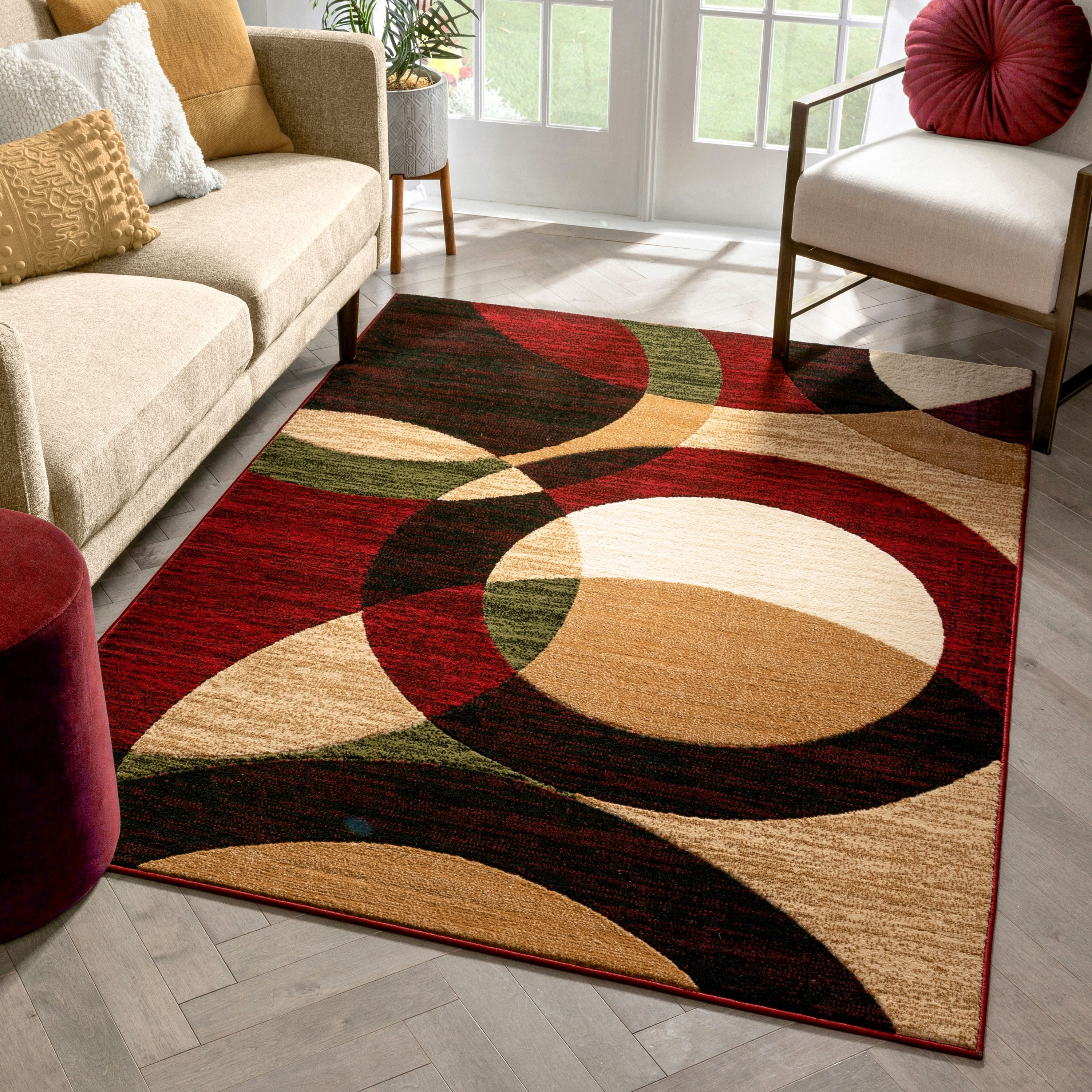 Well Woven 5 x 7 (ft) Loomed Polypropylene Red Rectangular Indoor Geometric Mid-Century Modern Area rug