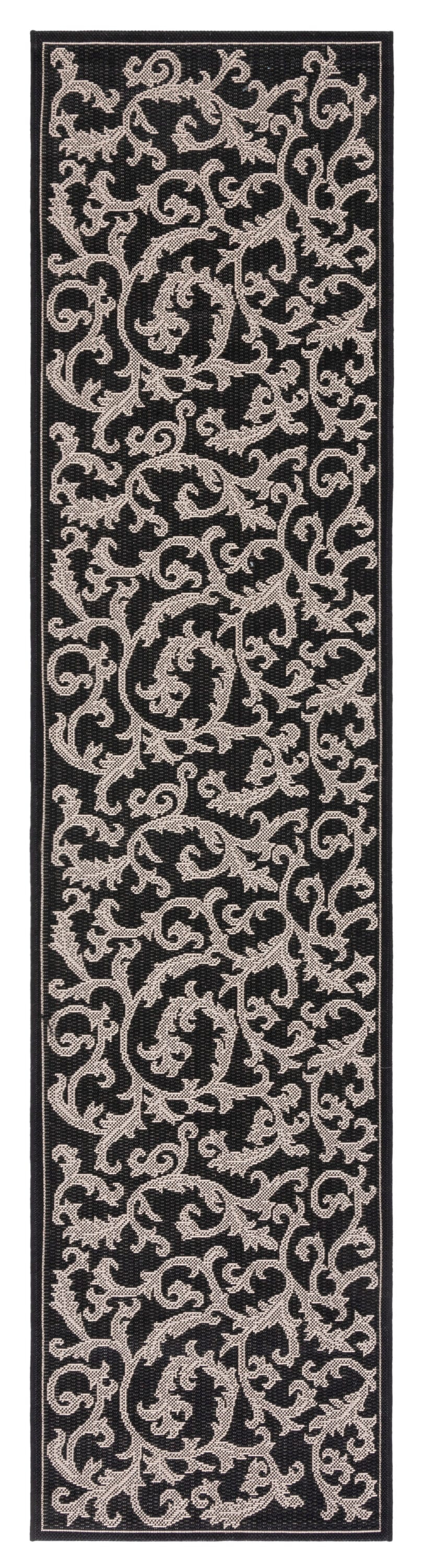 SAFAVIEH Courtyard Kevin Floral Indoor/Outdoor Runner Rug, 2'3" x 10', Black/Sand