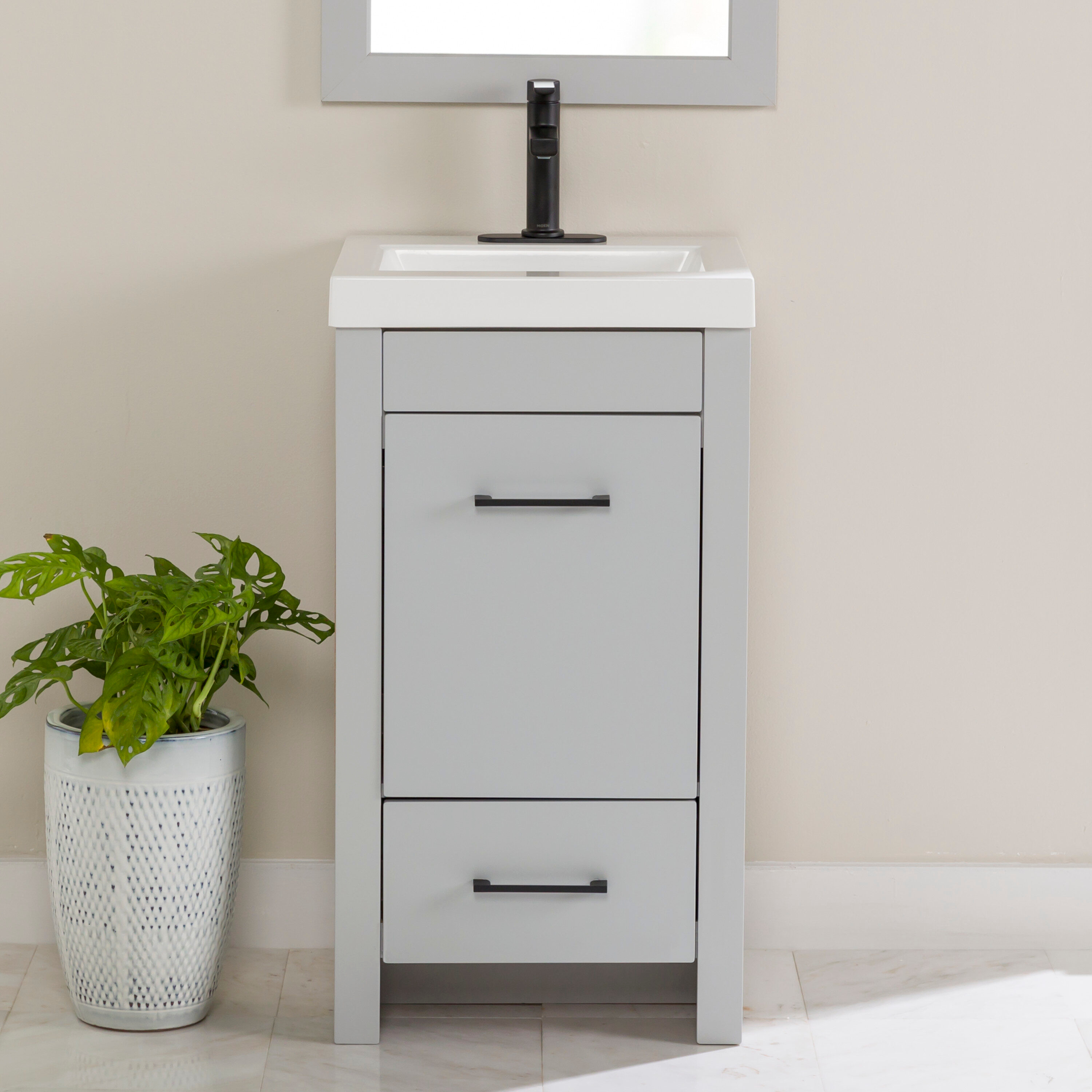 Diamond NOW Winnie 18-in Pearl Gray Single sink Bathroom Vanity with White Cultured marble Top