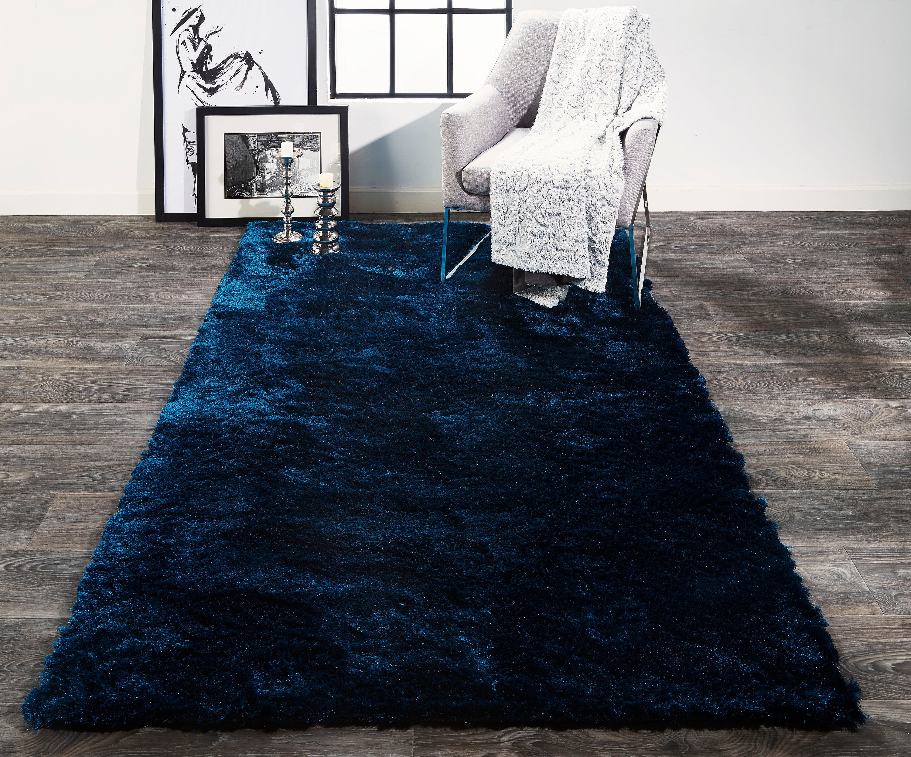 Freya Teal Shag 2'x3' Hand-Tufted Wool and Viscose Rug