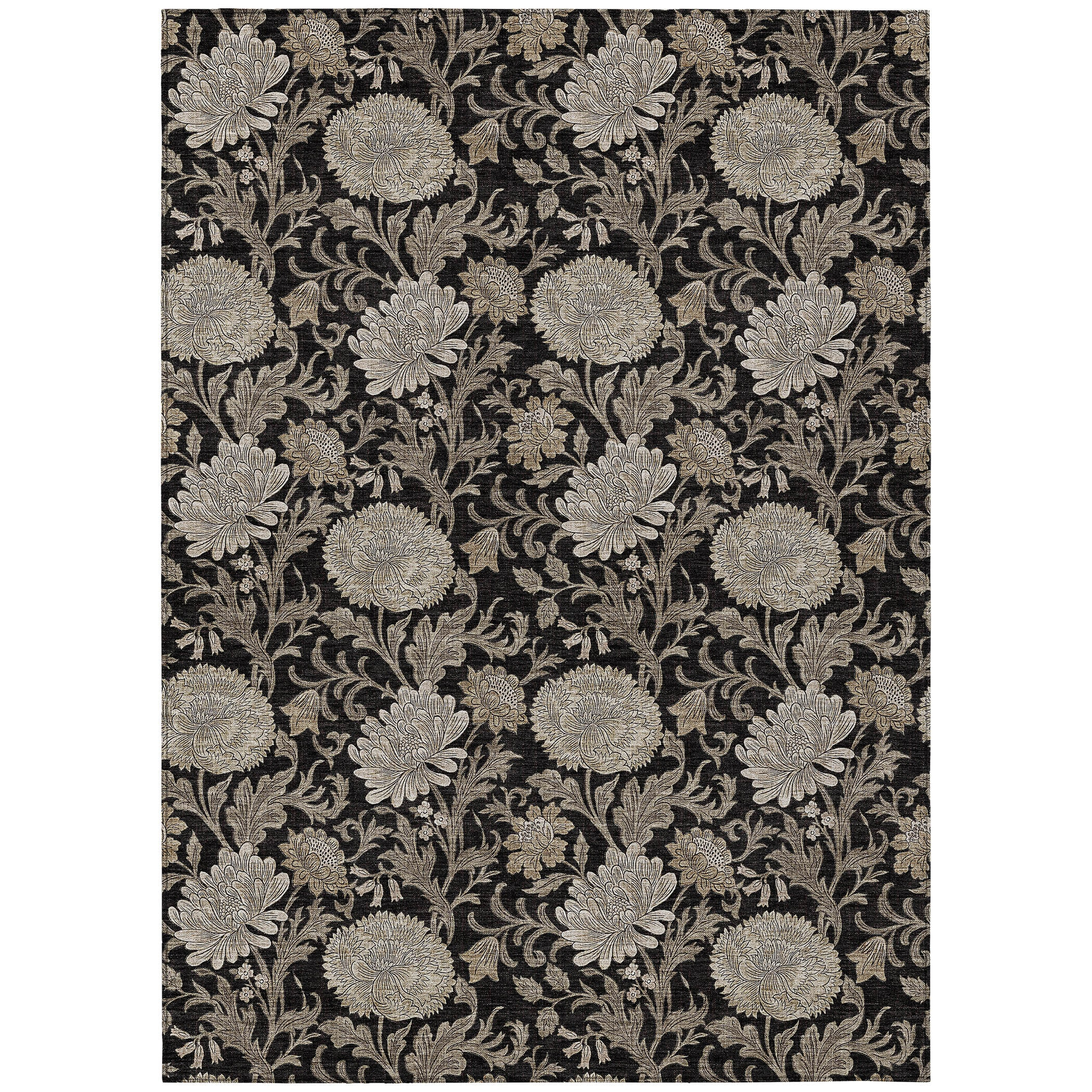 Addison Rugs Chantille Indoor/Outdoor Transitional Floral Black Washable Rectangle Rug, 5' x 7'6"