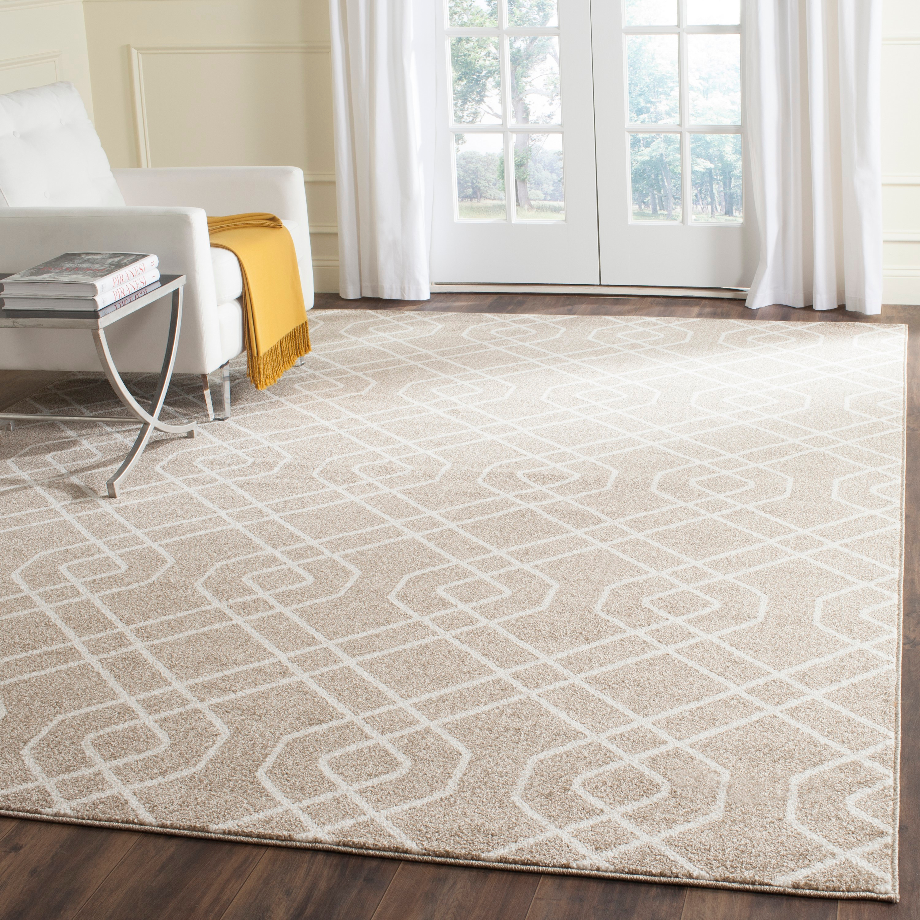Wheat Beige 8' x 10' Geometric Easy-Care Area Rug