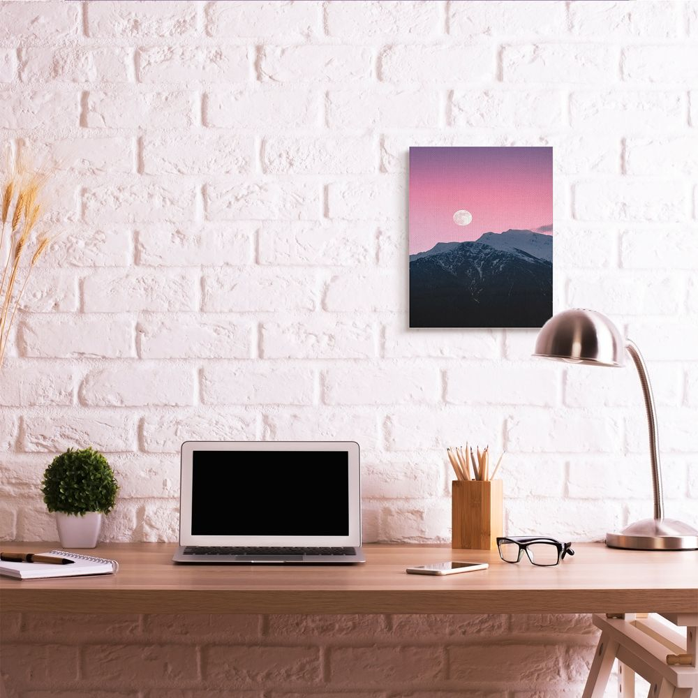 Stupell Industries Moon Rise over Mountains with Pink Sky Photograph Designed by Unsplash