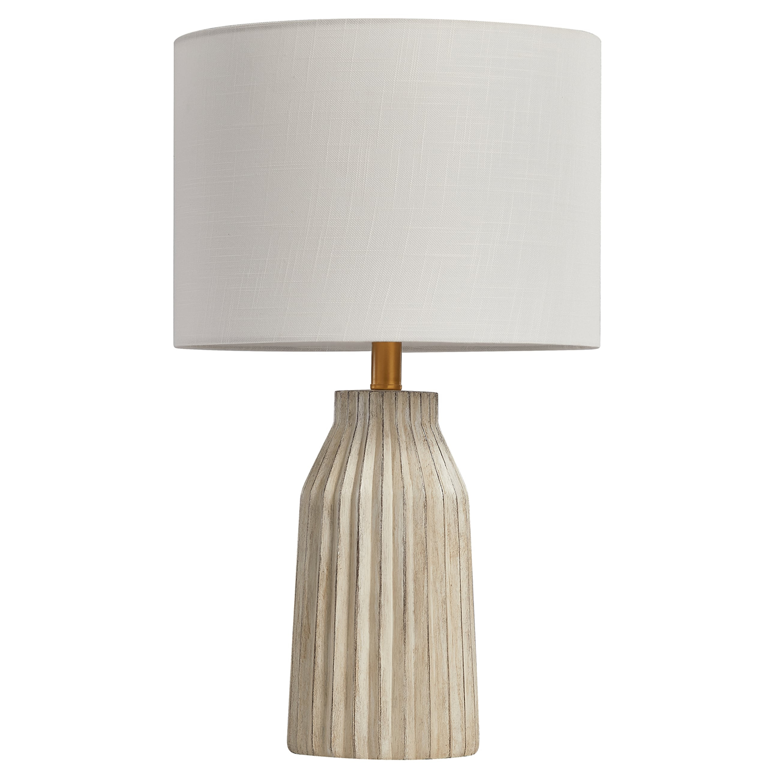KAWOTI 24" Farmhouse Resin Table Lamp, Weathered White Table Lamp with Bamboo Pattern Shade for Bedroom