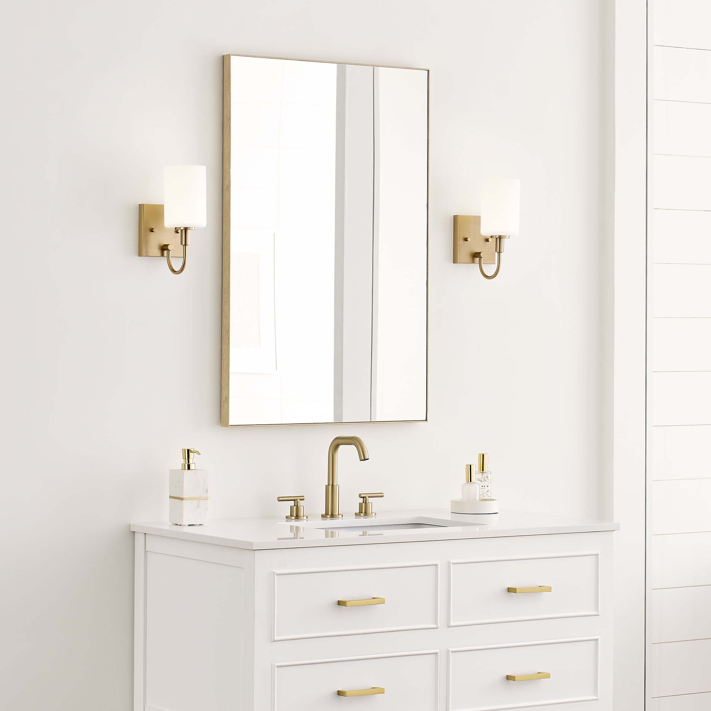 Satin Brass Oak Moore Dimmable 1-Light Bath Sconce