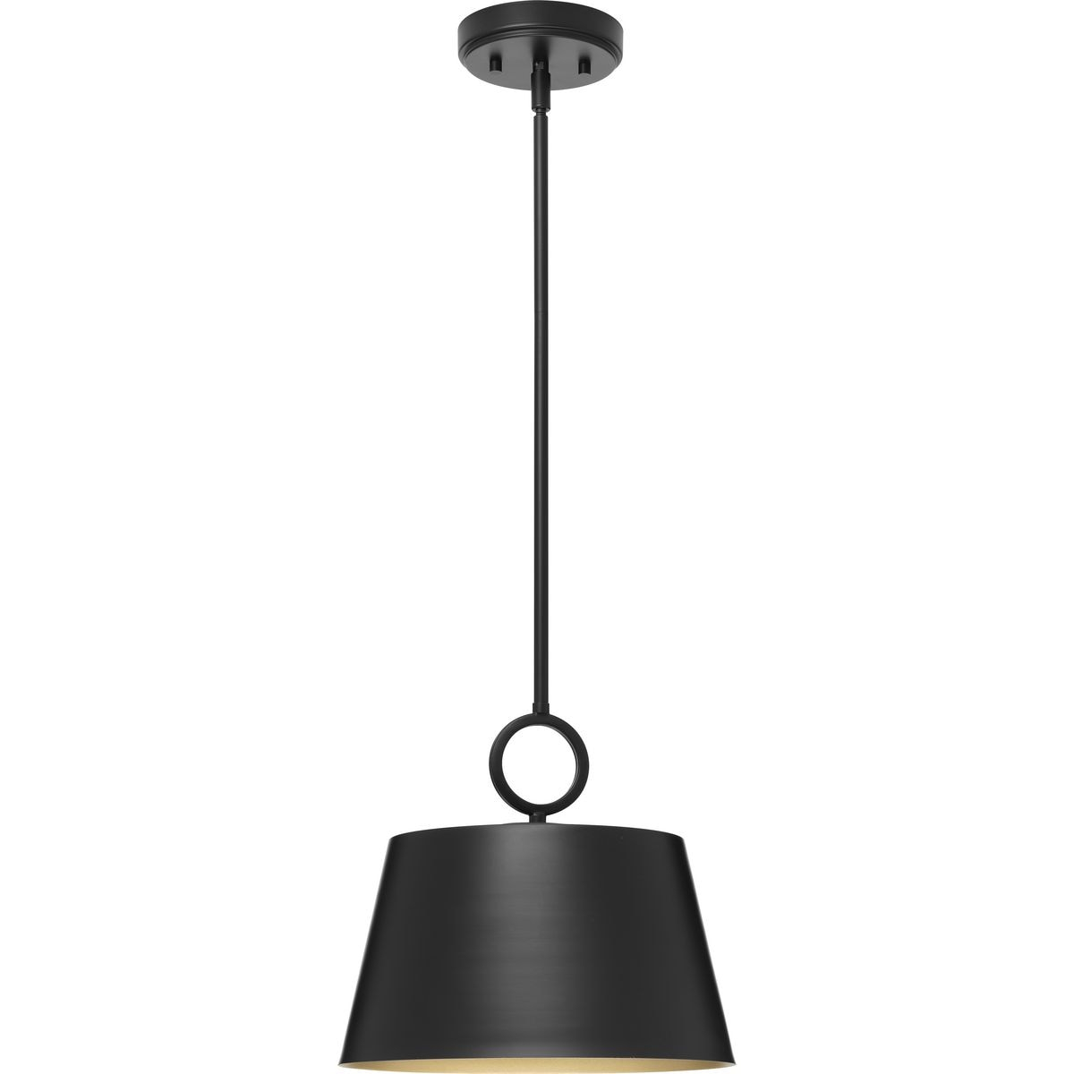 Progress Lighting, Parkhurst, 1-Light Dome Pendant, Matte Black, Gold Interior, Steel, Dry Rated. Ideal for modern farmhouse interiors.
