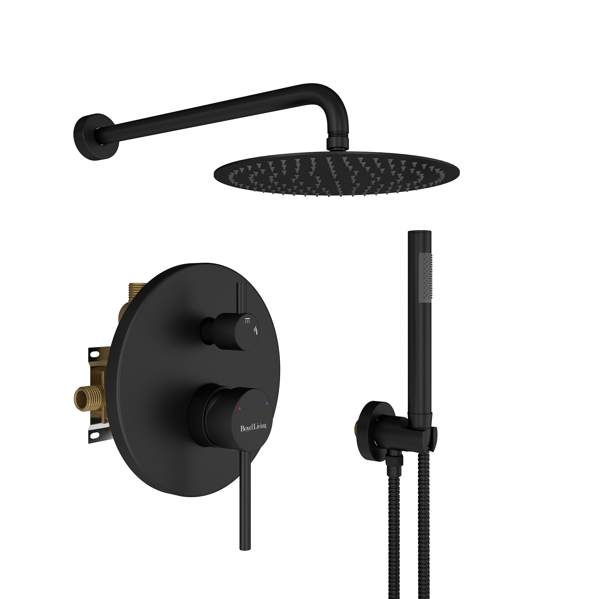 High-Pressure Shower System with 10 Inch Round Rain Shower Head and Handheld Wall Mounted, Shower Faucet Set Combo Set with 2 in 1 Handheld Showerhead for Bathroom, Matte Black