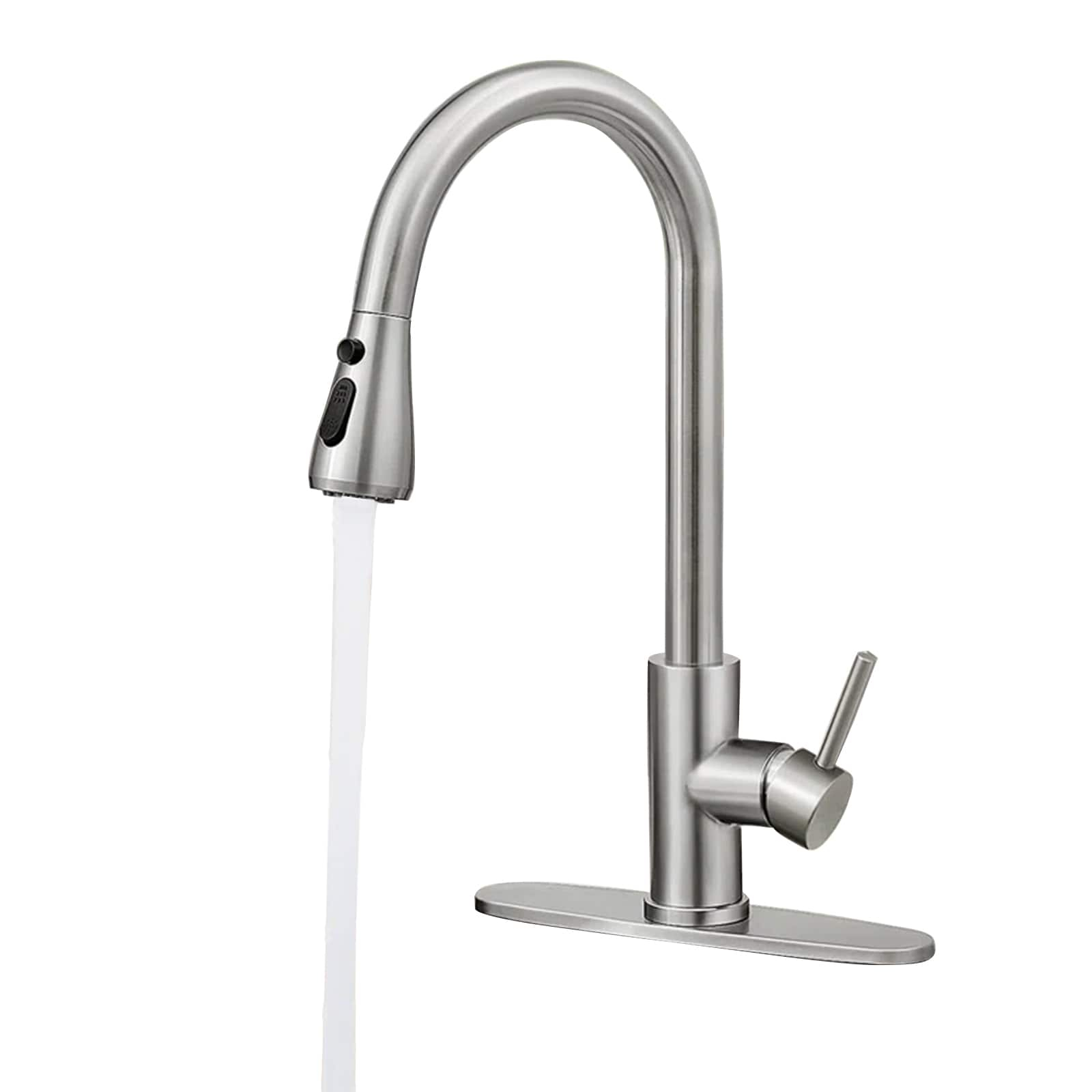 Single Handle Kitchen Faucet Pull Down Sprayer Kitchen Faucet with Deck Plate in Brushed Nickel