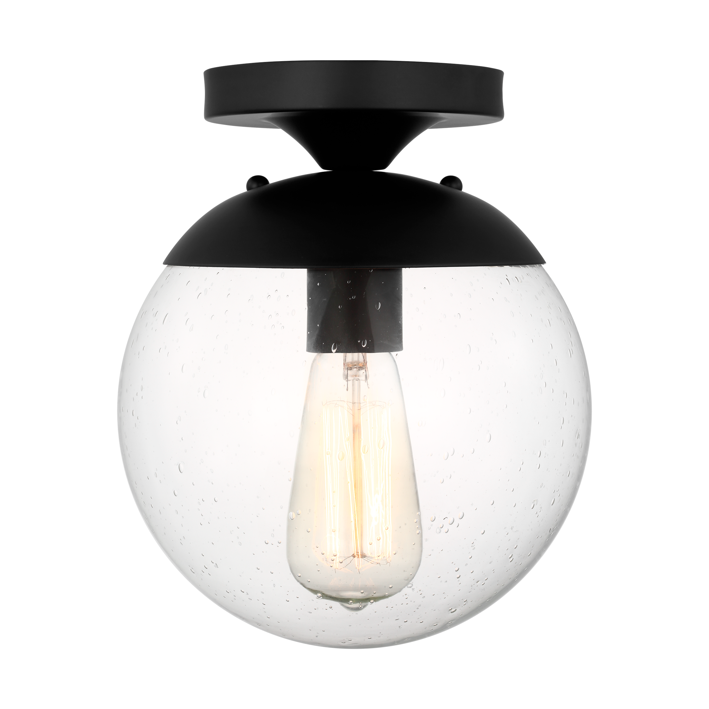 Midnight Black Globe Semi Flush Mount with Clear Seeded Glass