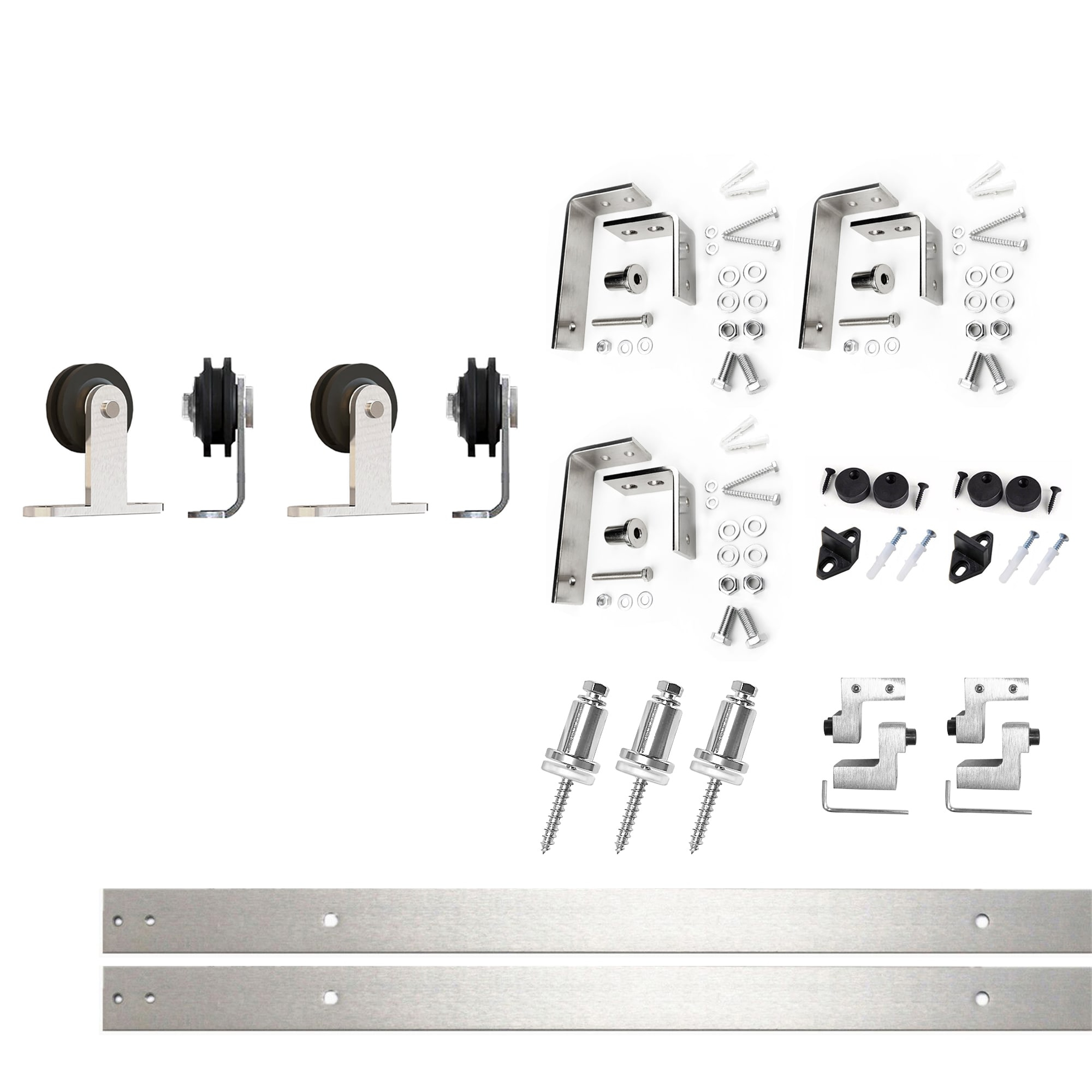 Homacer Brushed Nickel Top Mount T-Shape Design Double Track Bypass Two Door Barn Door Hardware Kit (Door Not Included)