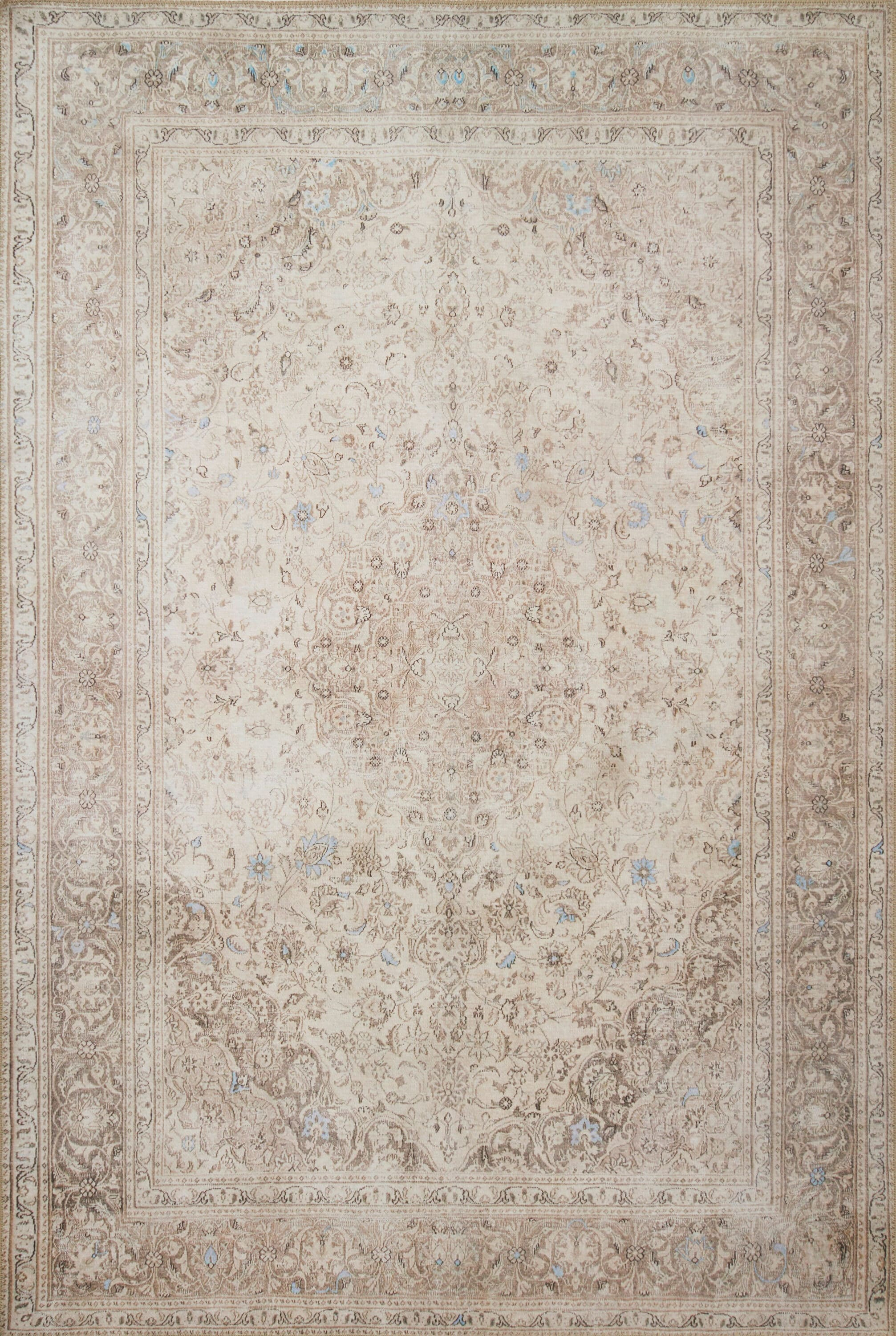Handmade Blue and Beige Oriental Polyester Rug 3'6" x 5'6"