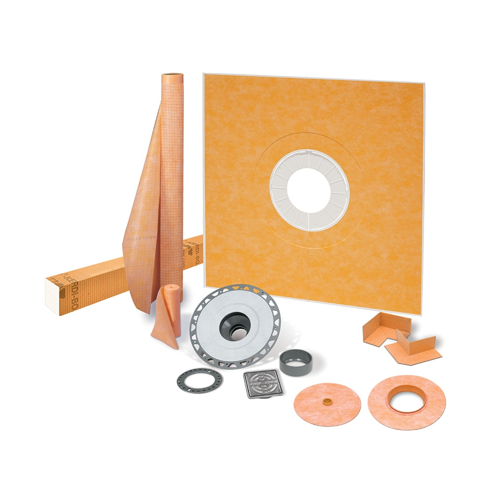 Schluter Kerdi Shower Kit with Shower Tray, Curb, Waterproofing Membrane, Strips, and Seals - Waterproofing System for Showers - PVC Plastic, Center Outlet Position, 48" x 48" Tray Size - KSK1220PVCE