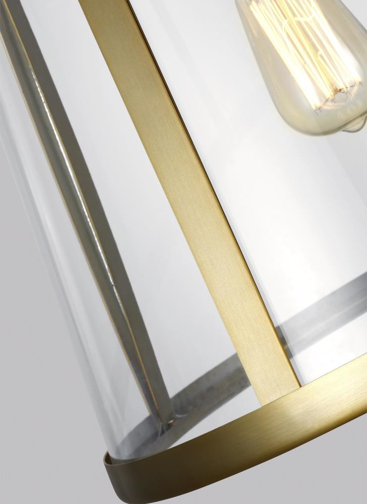 Mini Drum Burnished Brass Pendant Light with Clear Glass