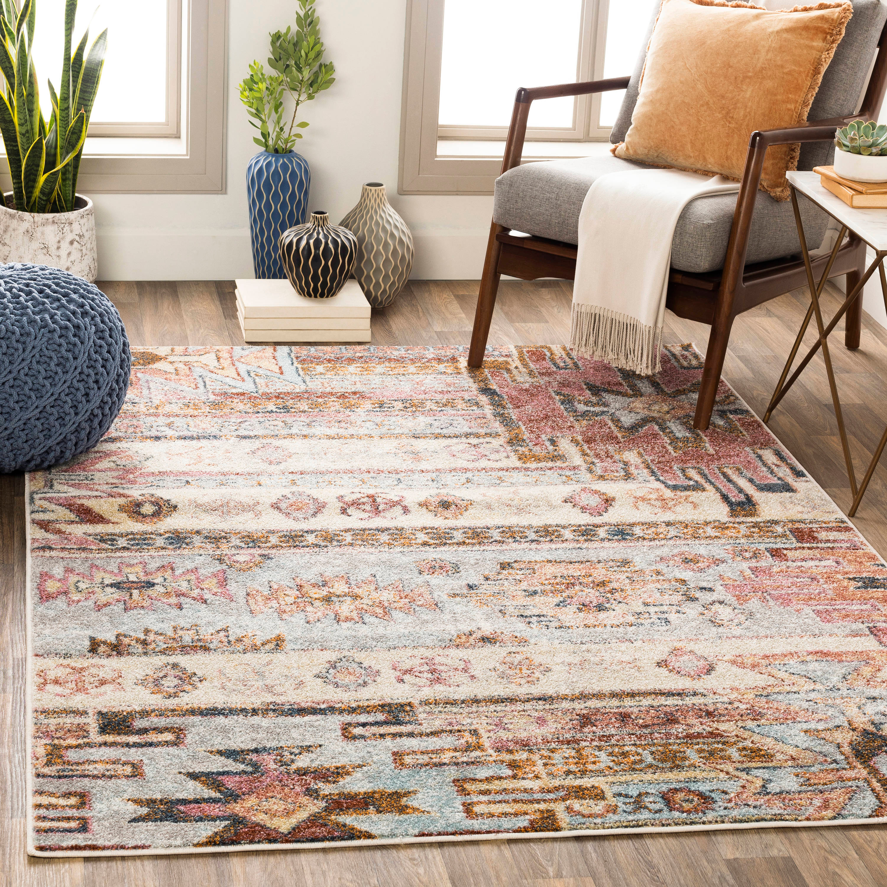 Livabliss New Mexico Vintage Medallion Area Rug,5'3" x 7'3",Khaki